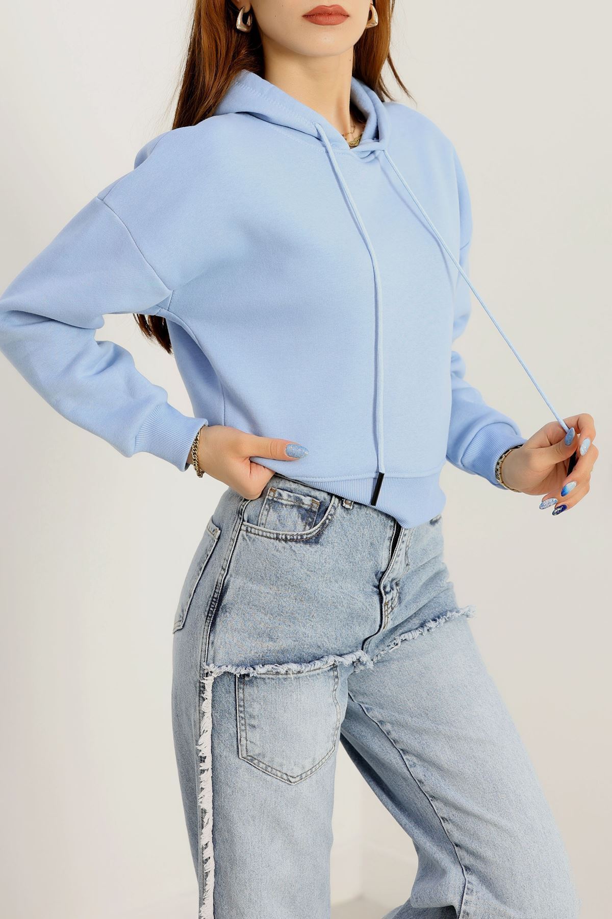 3 İplik Kapşonlu Crop Sweat Bebemavi1 - 20959.1878.