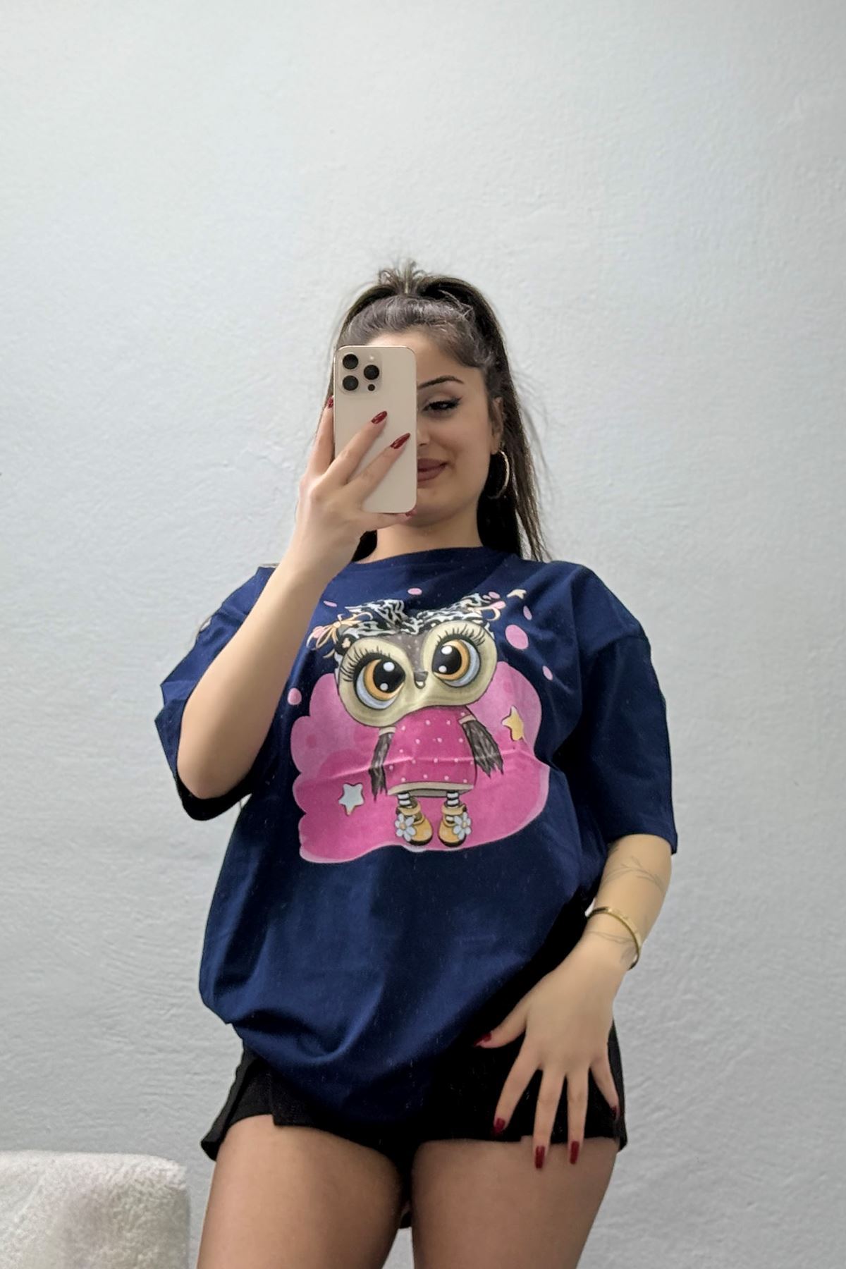 Baskılı Kompakt Penye Tişört Lacivertleopar - 55044.1872.