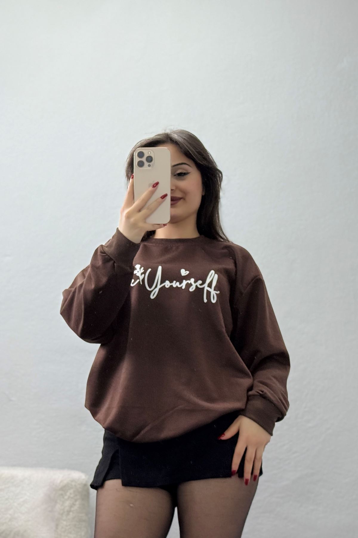 2 İplik Baskılı Sweatshirt Acıkahveekru - 31299.1878.