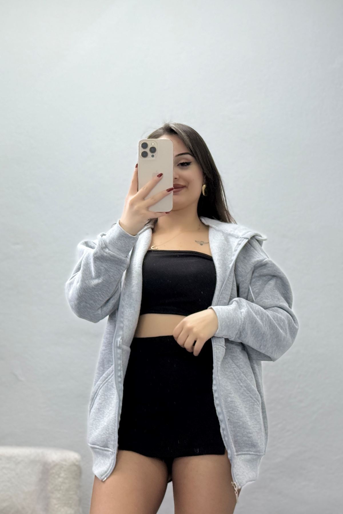 3 İplik Kompakt Oversize Biyeli Sweat Gri - 42503.1878.