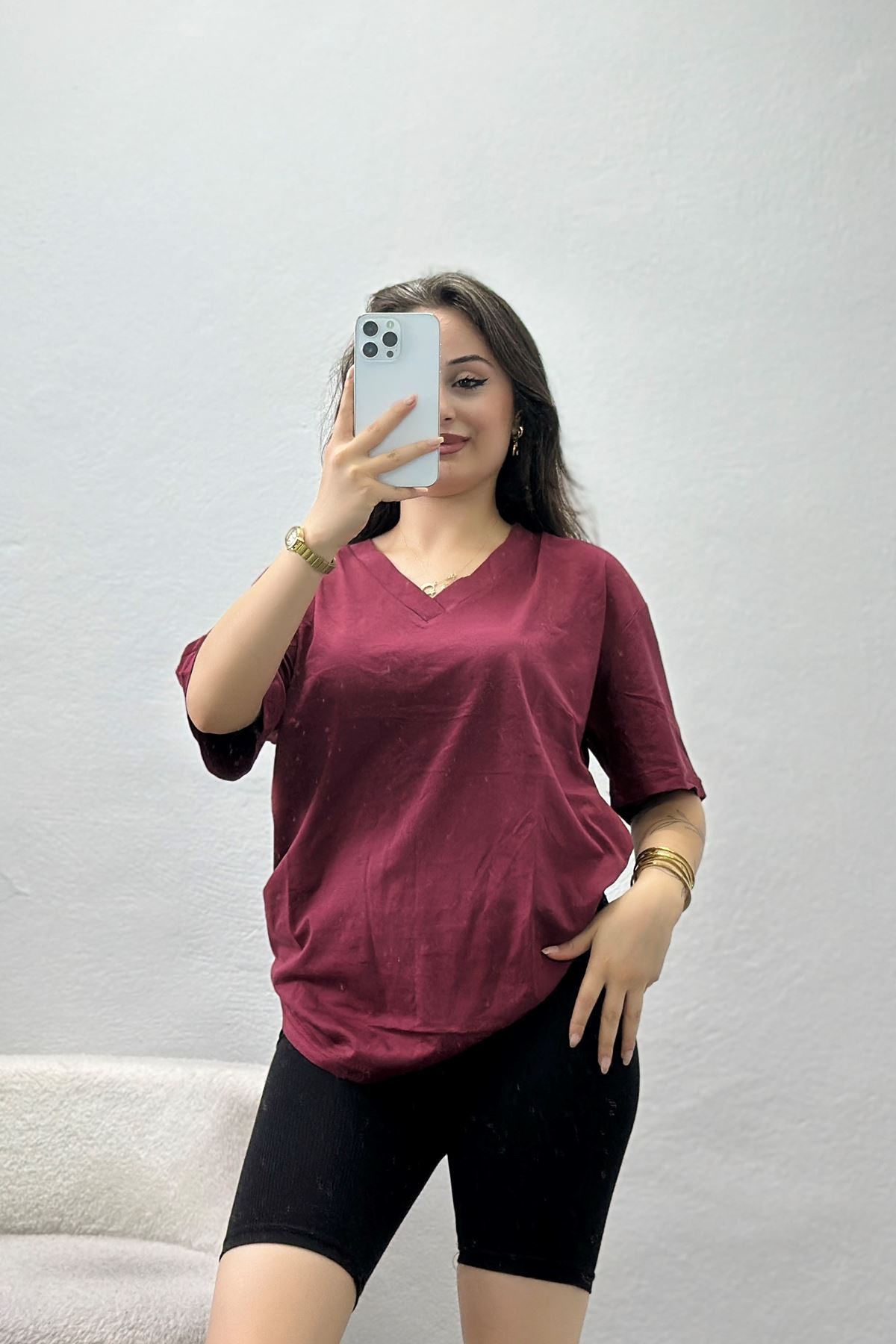 V Yaka Oversize Lüx Penye Bordo - 90900.1878.