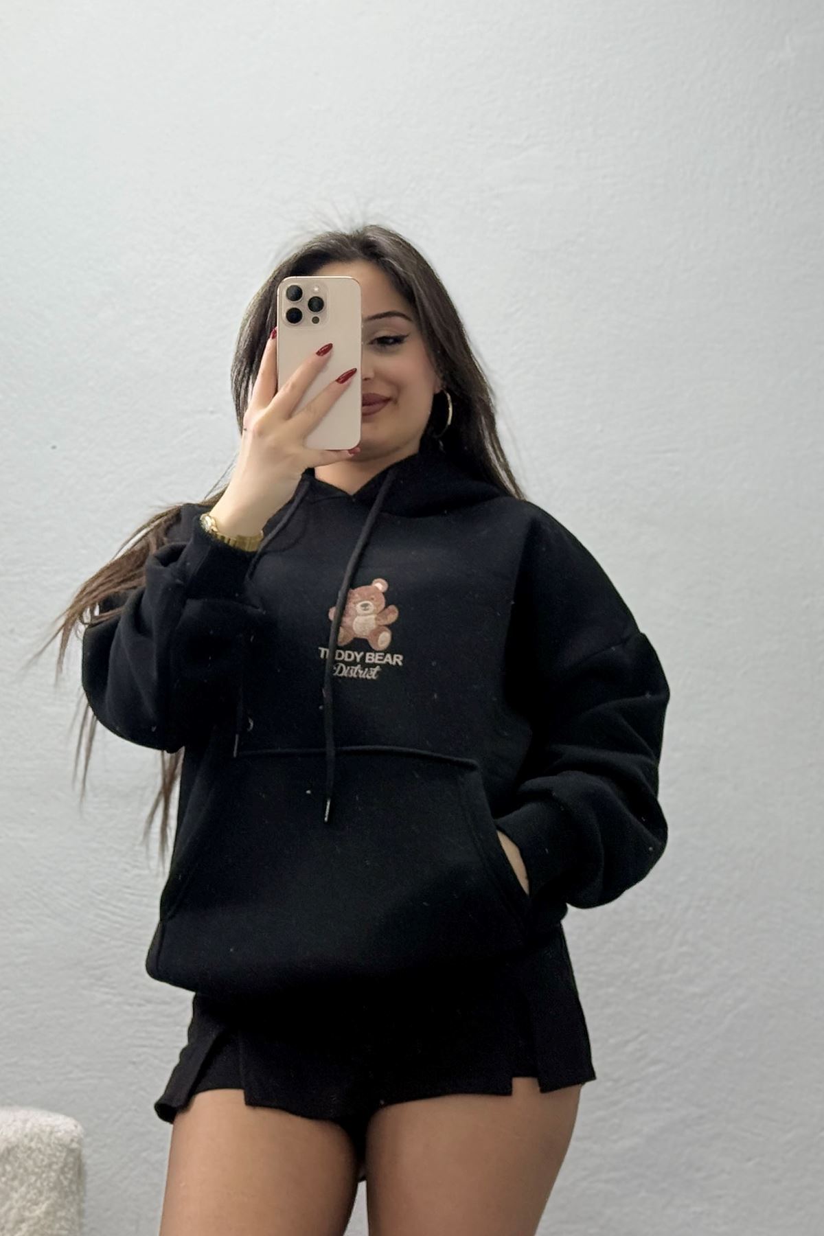 3 İplik Kanguru Cepli Kapşonlu Sweat Siyah - 42254.1878.