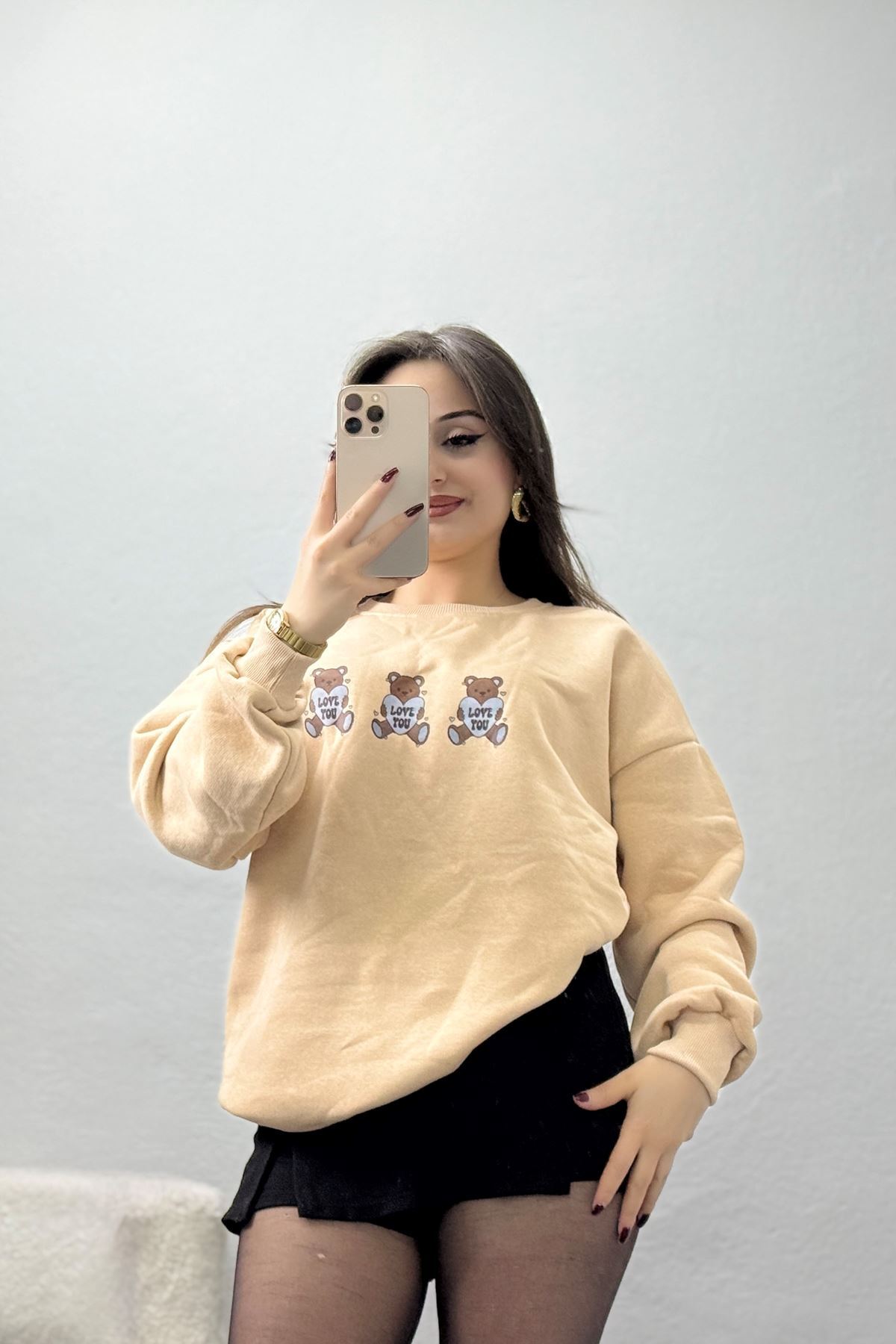 3 İplik Bisiklet Yaka Sweat Bej - 42240.1878.