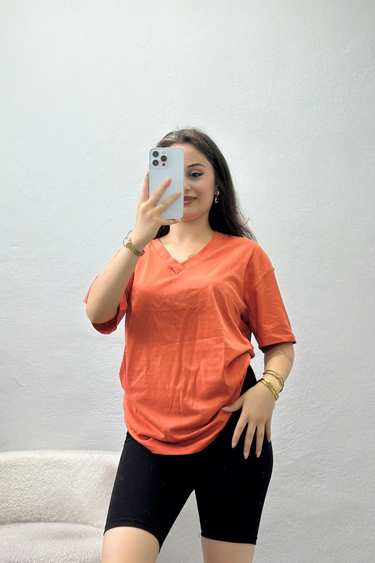 V Yaka Oversize Lüx Penye Kiremit - 90900.1878.