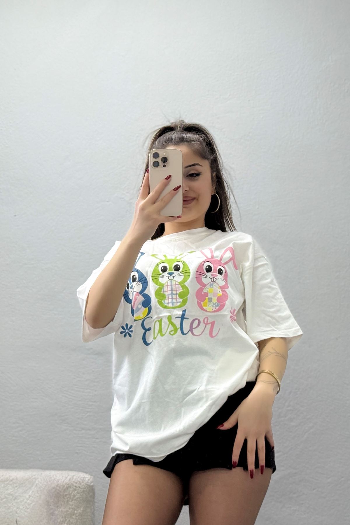 Baskılı Kompakt Penye Tişört Beyazyeşil - 55044.1872.