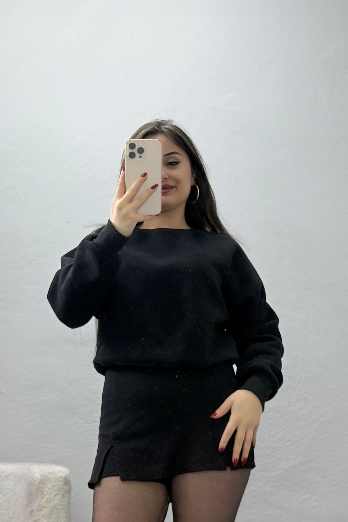 Bisiklet Yaka 3 İplik Sweat Siyah - 20958.1878.