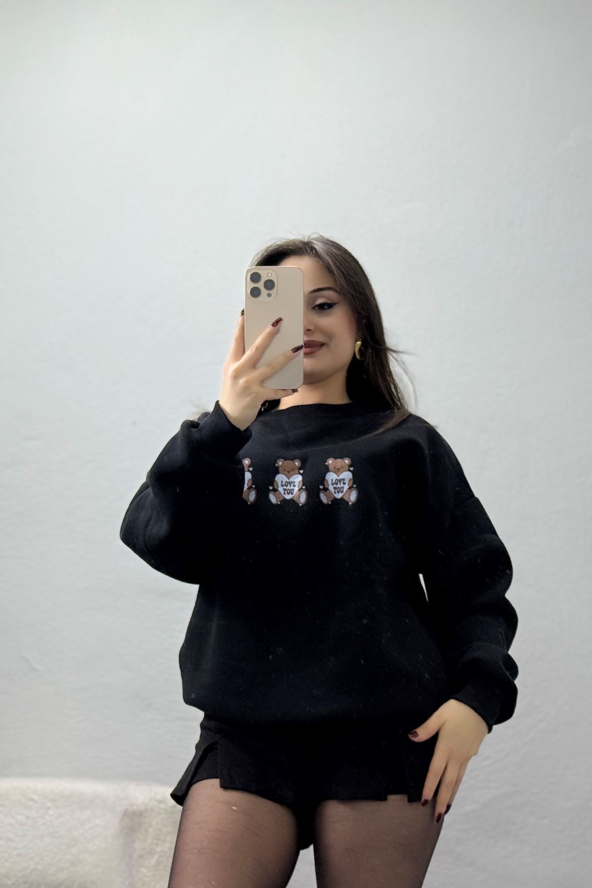 3 İplik Bisiklet Yaka Sweat Siyah - 42240.1878.