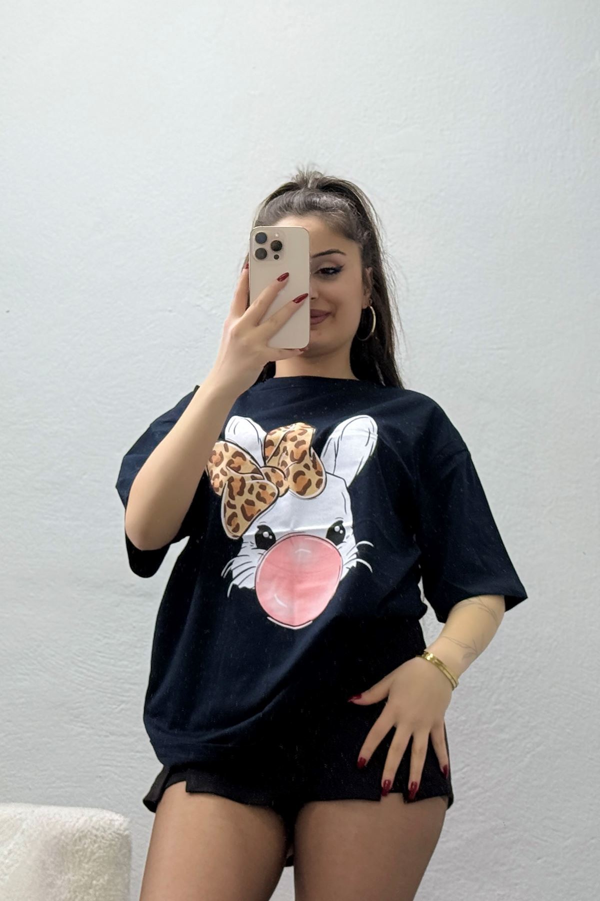 Baskılı Kompakt Penye Tişört Siyahleo - 55044.1872.