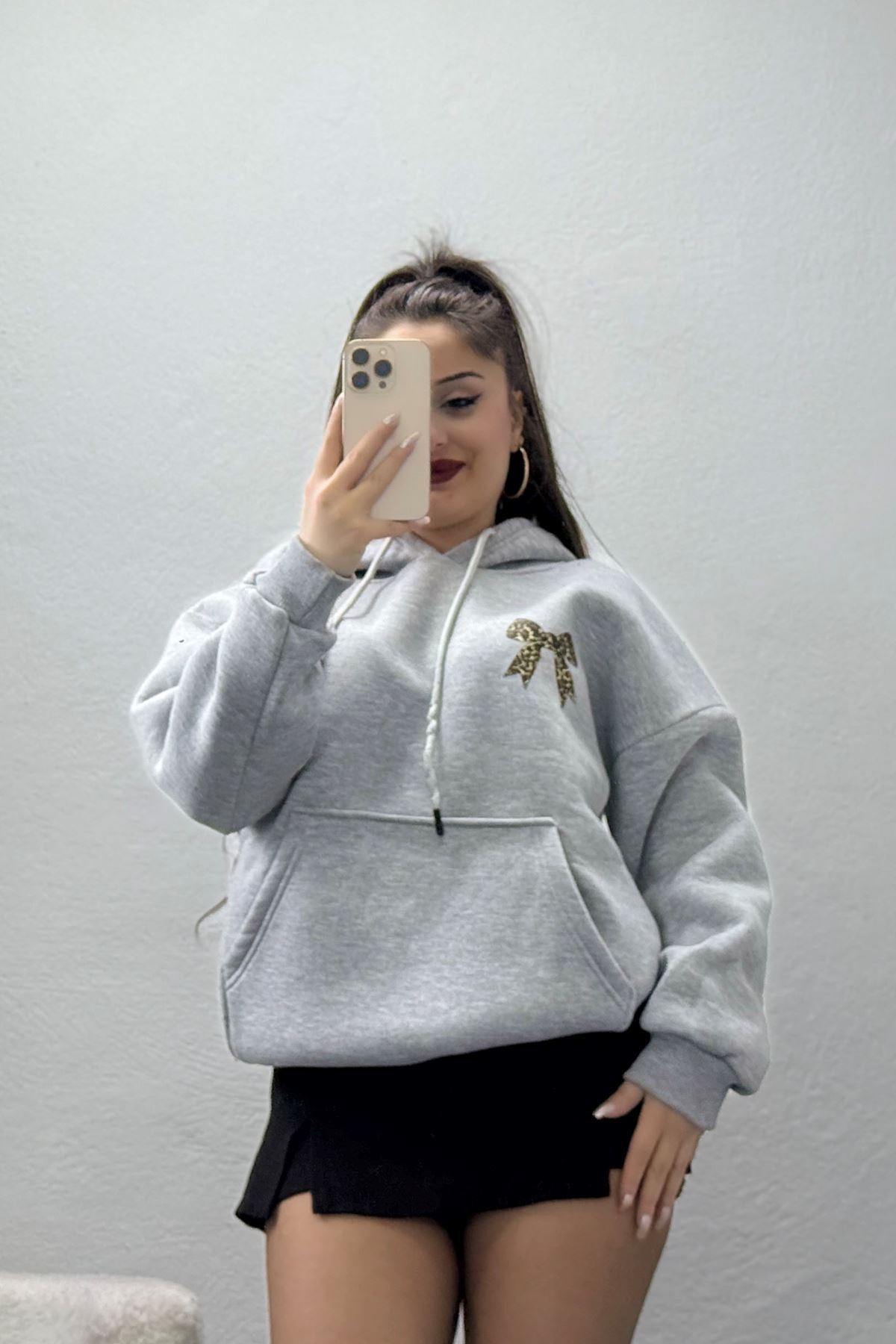 3 İplik Kanguru Cepli Kapşonlu Sweat Gri - 42251.1878.