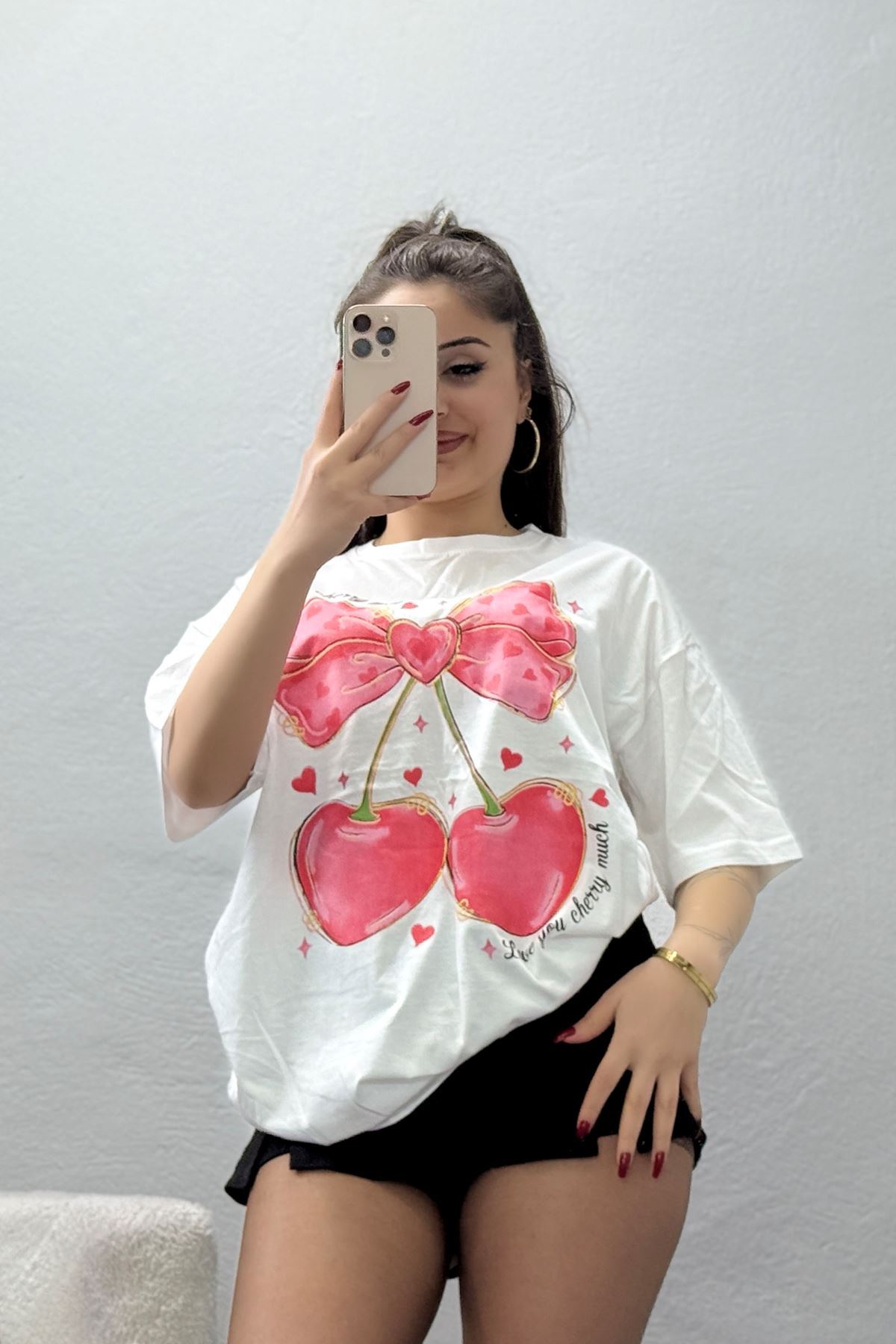 Baskılı Kompakt Penye Tişört Beyazkırmızı - 55044.1872.