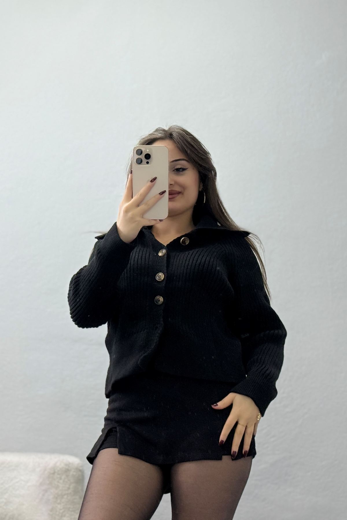 Polo Yaka Triko Hırka Siyah - 2283.1765.