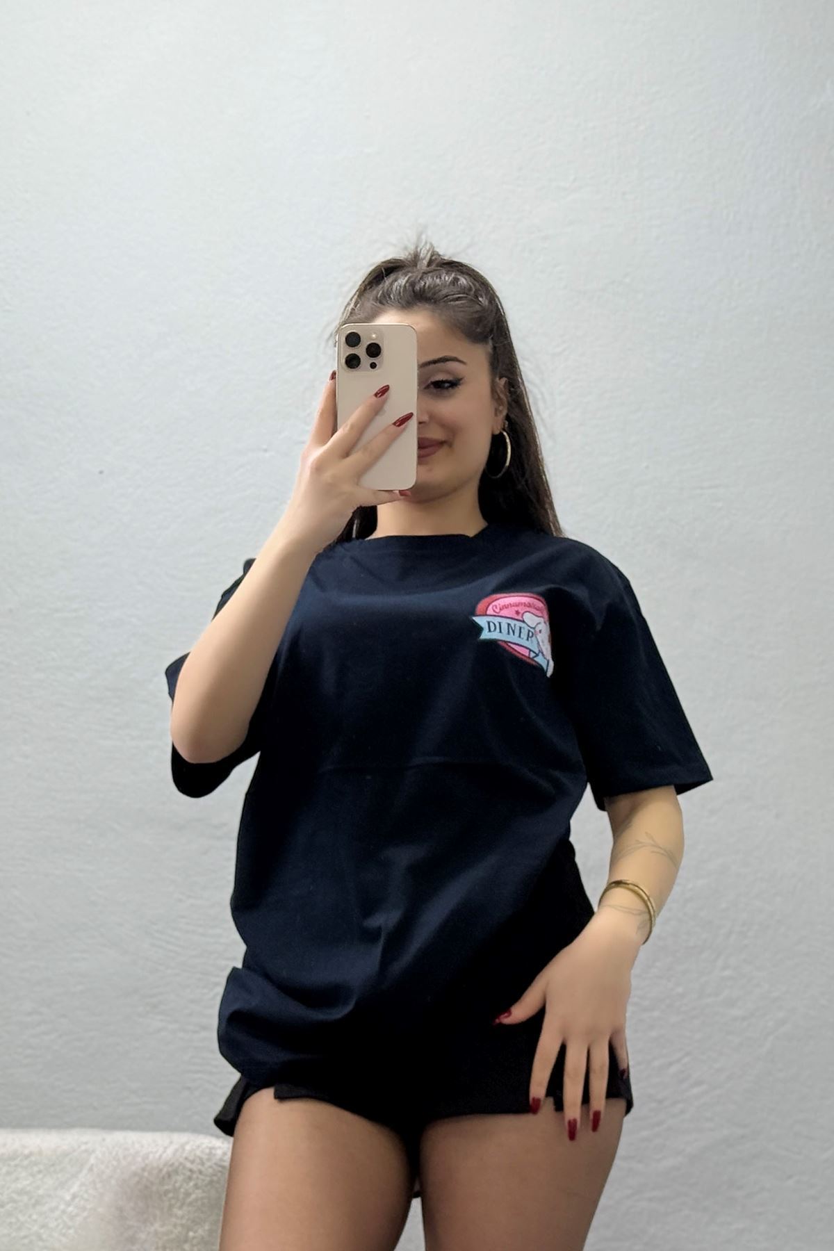 Baskılı Kompakt Penye Tişört Siyahmavi - 55044.1872.