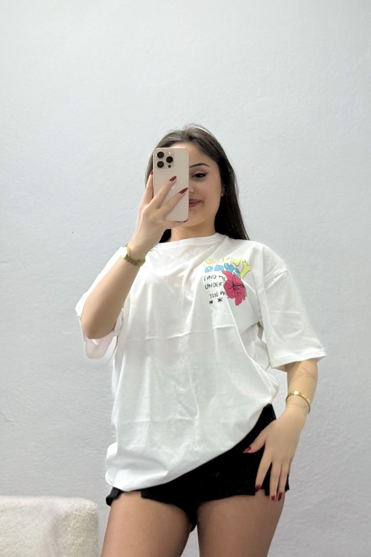 Kompakt Penye Unisex Tişört Beyazsarı - 55064.1872.