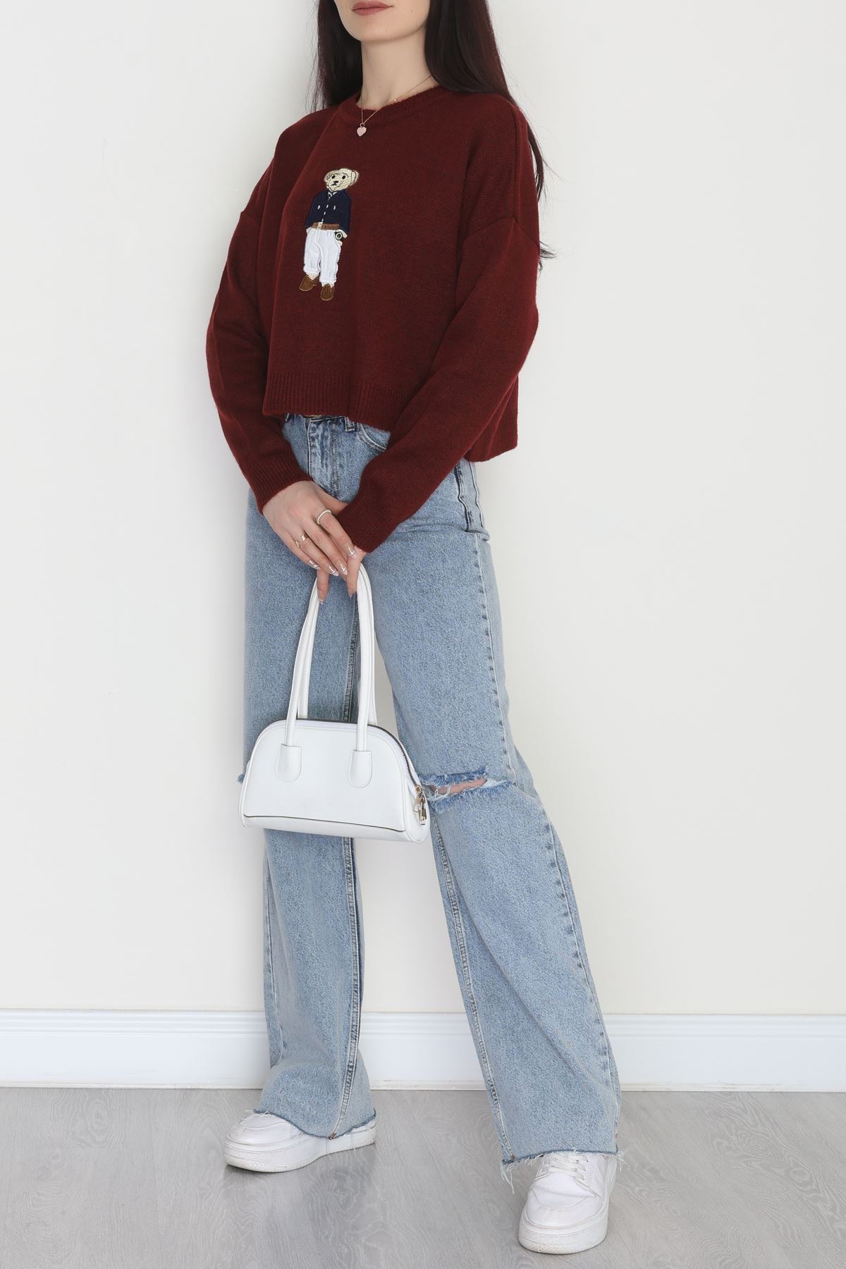 Ayıcık Baskılı Triko Bordo - 2340.1765.