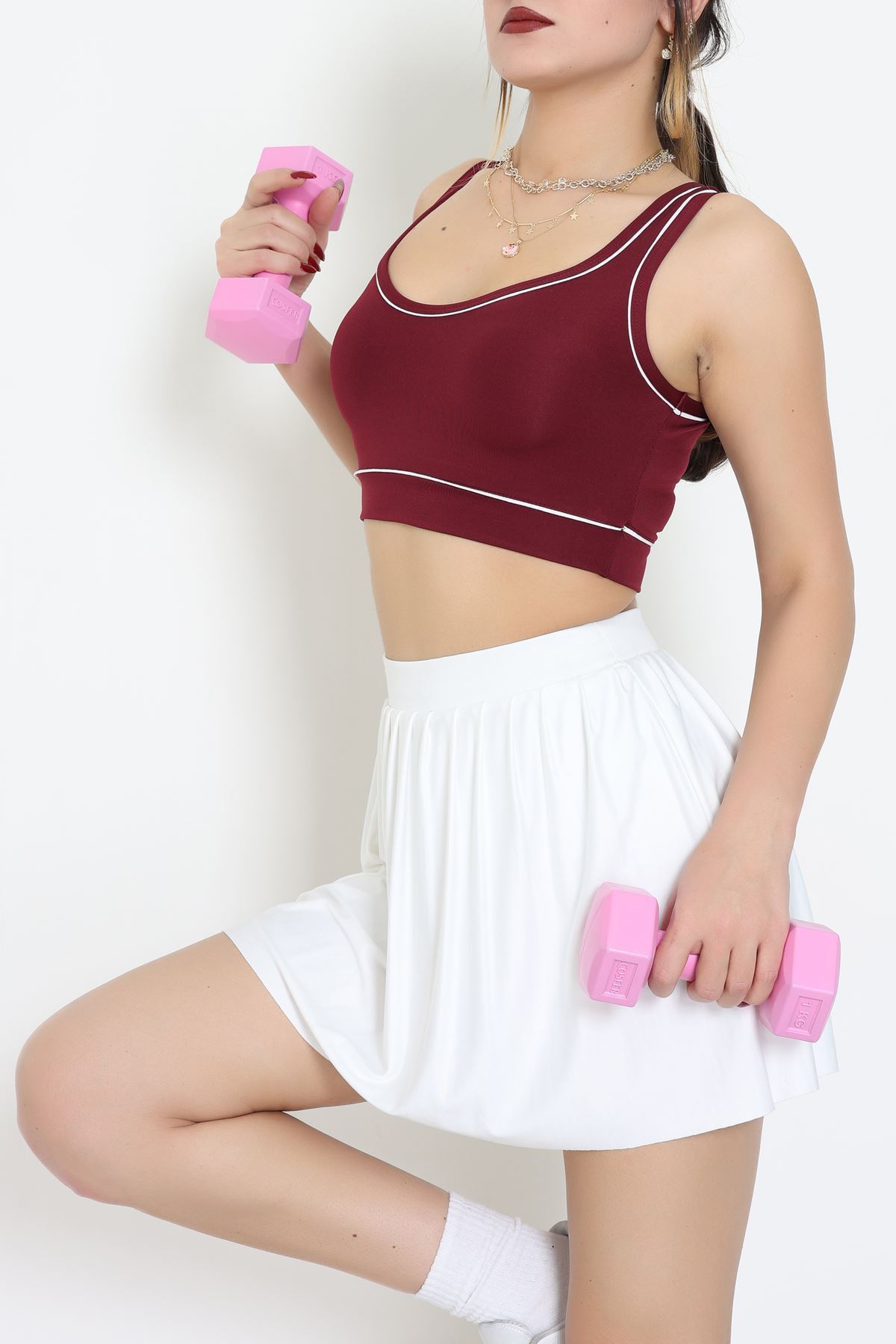 Biyeli Kalın Askılı Crop Atlet Bordo - 9032.125.