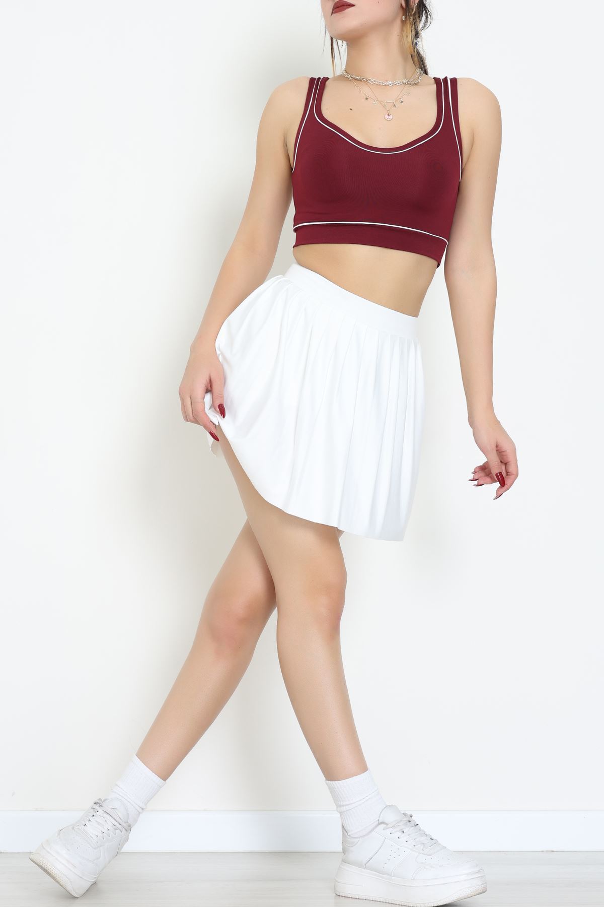 Biyeli Kalın Askılı Crop Atlet Bordo - 9032.125.