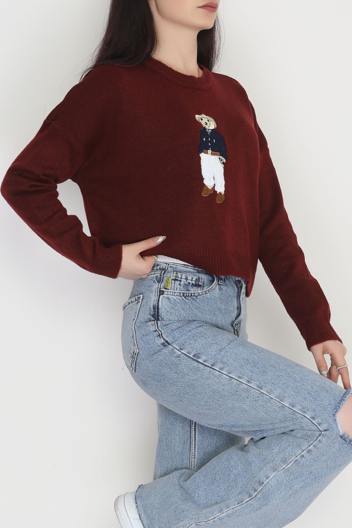 Ayıcık Baskılı Triko Bordo - 2340.1765.