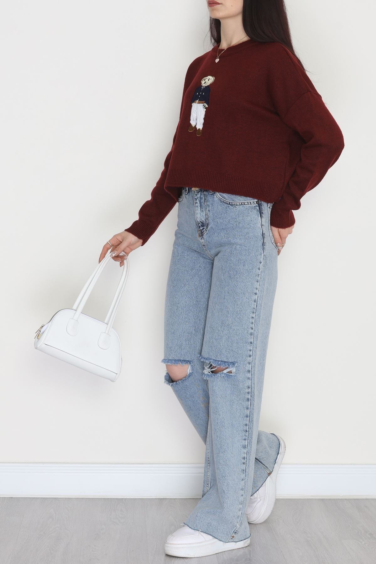 Ayıcık Baskılı Triko Bordo - 2340.1765.