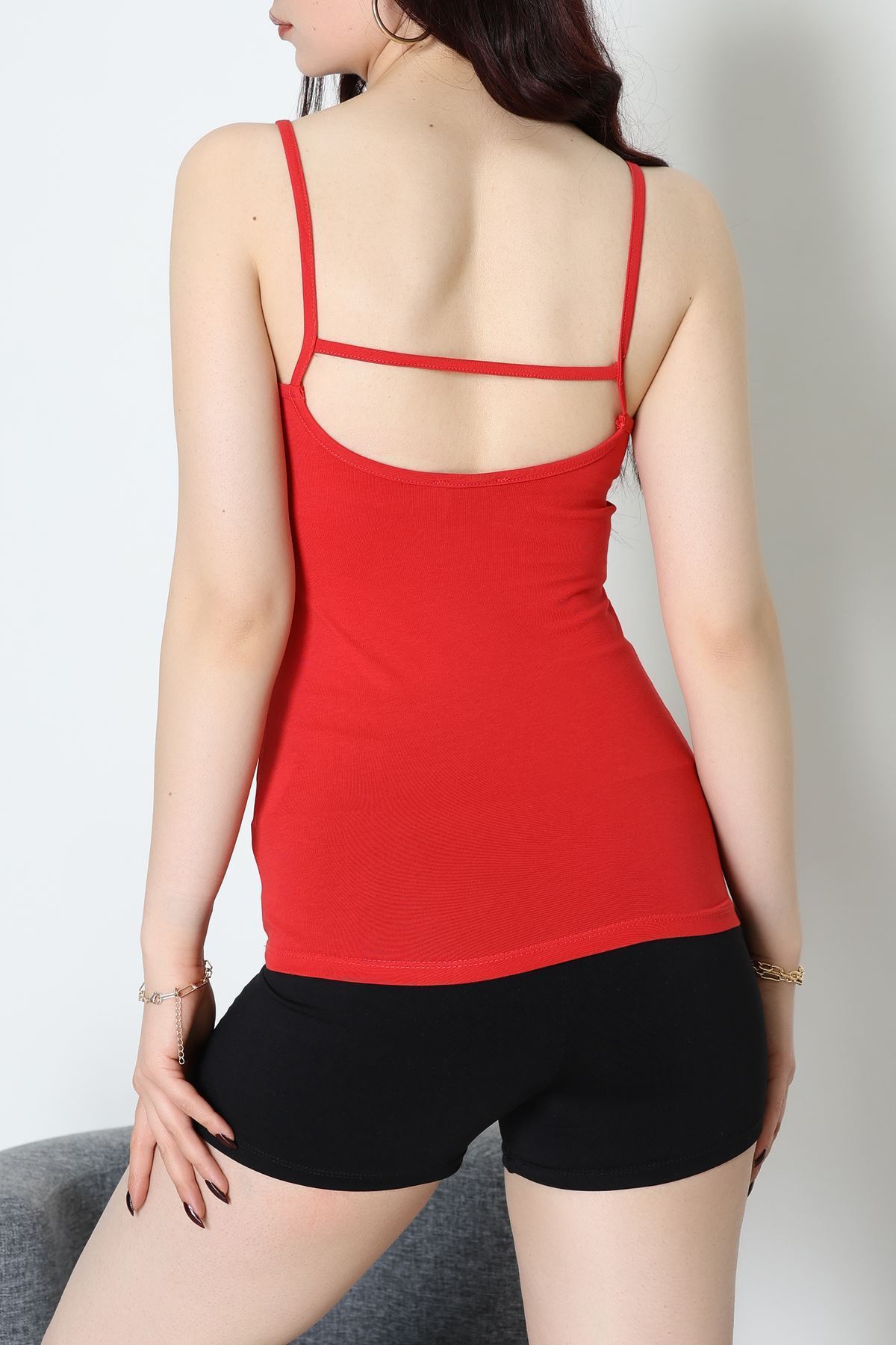 Likralı Arkası Ve Önü Biyeli İp Askılı Atlet Siyahbeyazkırmızı - 39093.200.