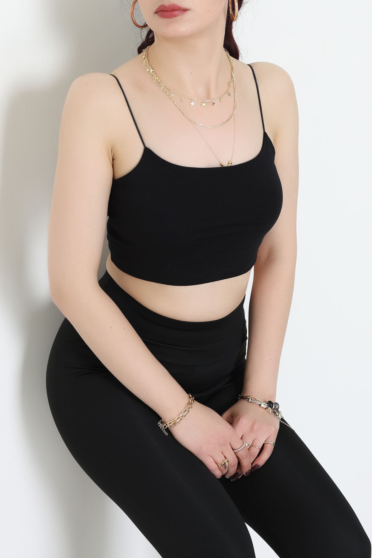 İp Askılı Crop Büstiyer Atlet Siyah - 20544.200.