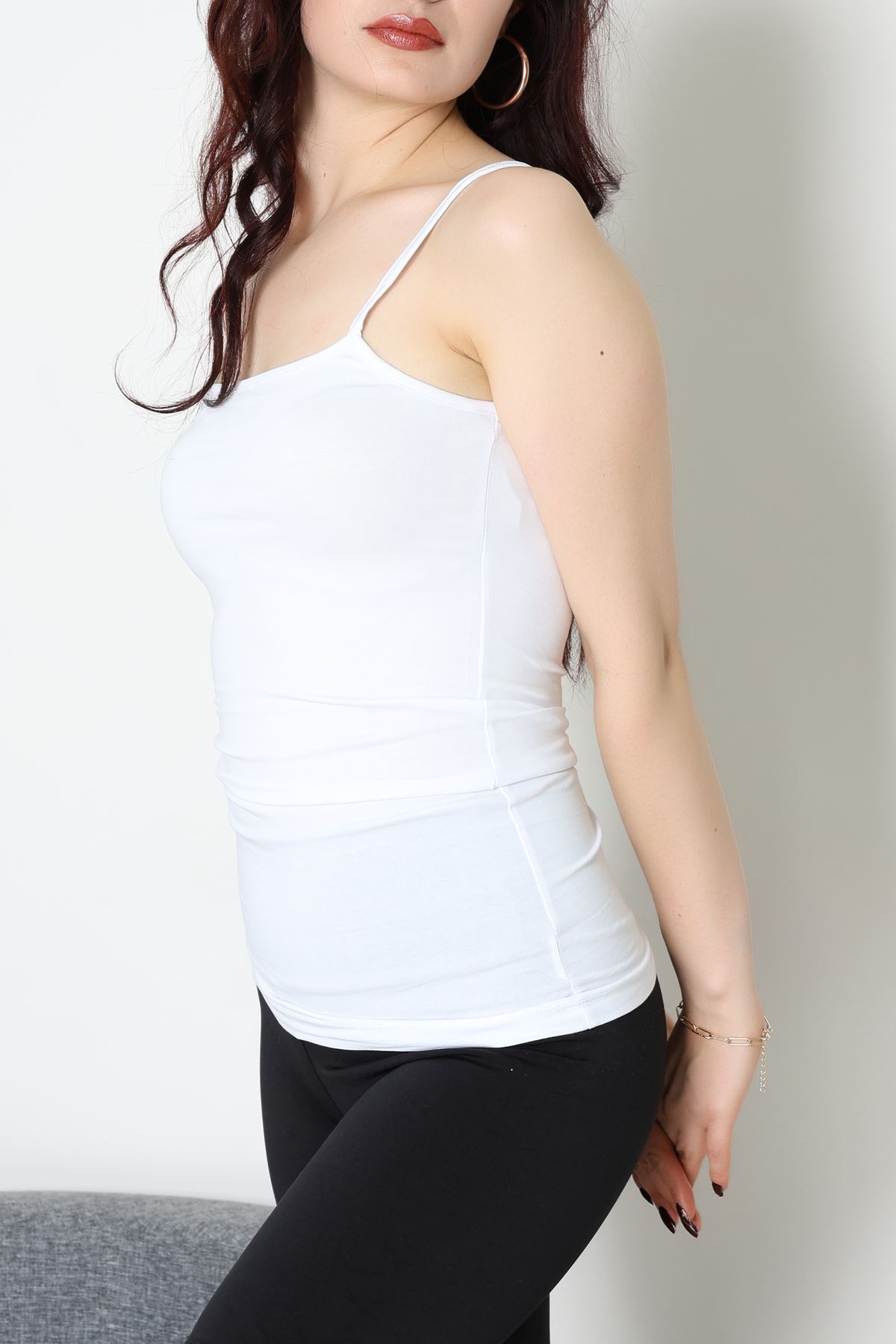 Likralı İp Askılı Penye Atlet Siyahbeyazsomon - 39056.200.