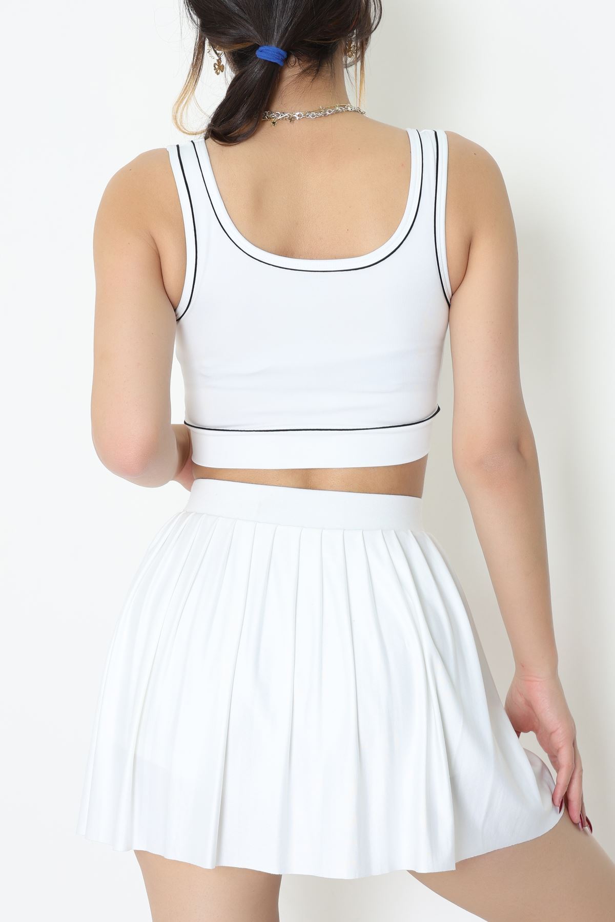 Biyeli Kalın Askılı Crop Atlet Beyaz - 9032.125.