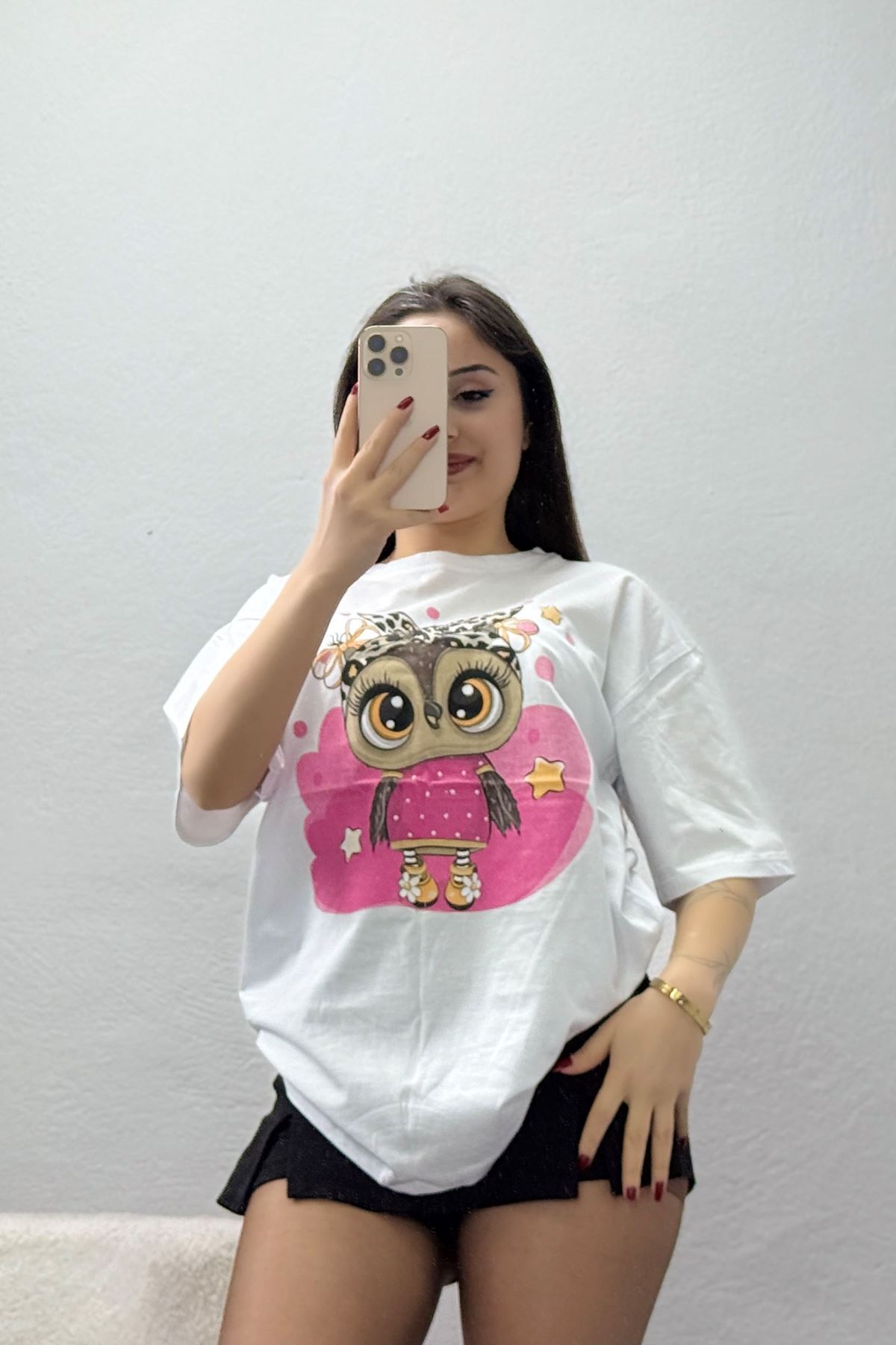 Baskılı Kompakt Penye Tişört Beyazleopar - 55044.1872.