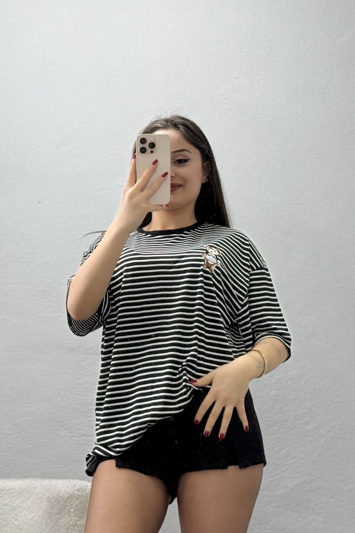 Baskılı Kompakt Penye Tişört Siyahbeyaz - 55044.1872.