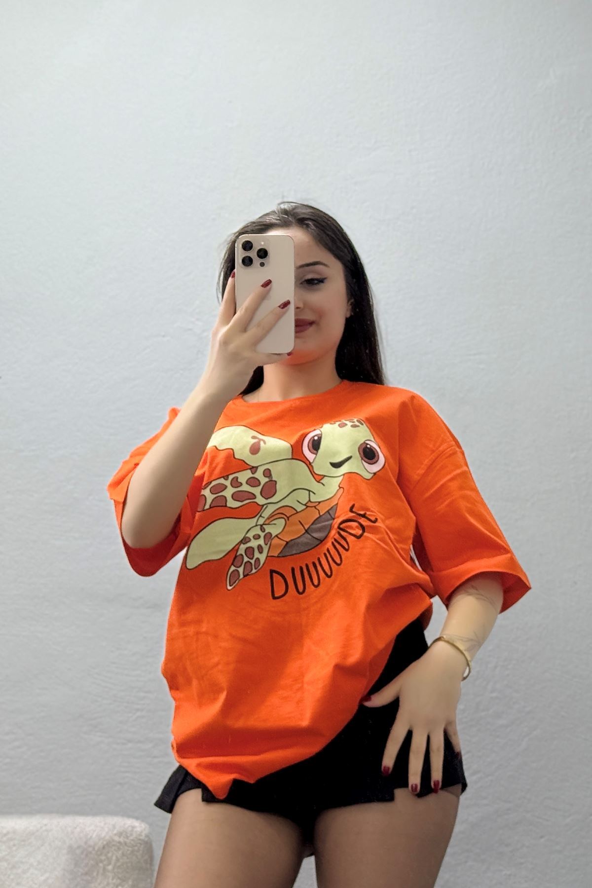 Baskılı Kompakt Penye Tişört Turuncu - 55044.1872.