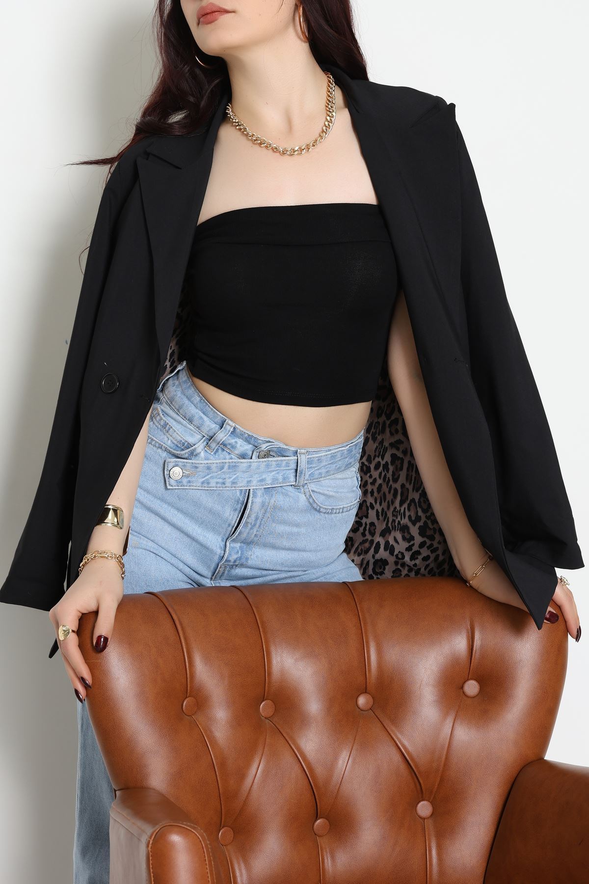 Likralı Straplez Ribana Atlet Siyah - 21922.200.