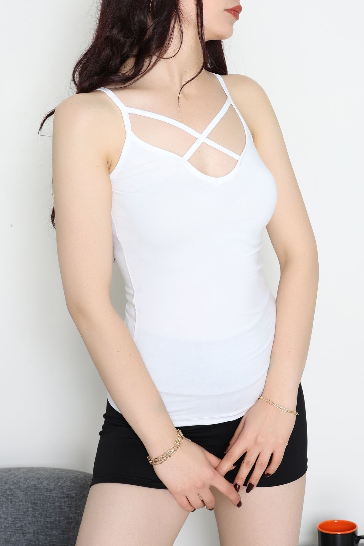 Likralı Arkası Ve Önü Biyeli İp Askılı Atlet Siyahbeyazkırmızı - 39093.200.