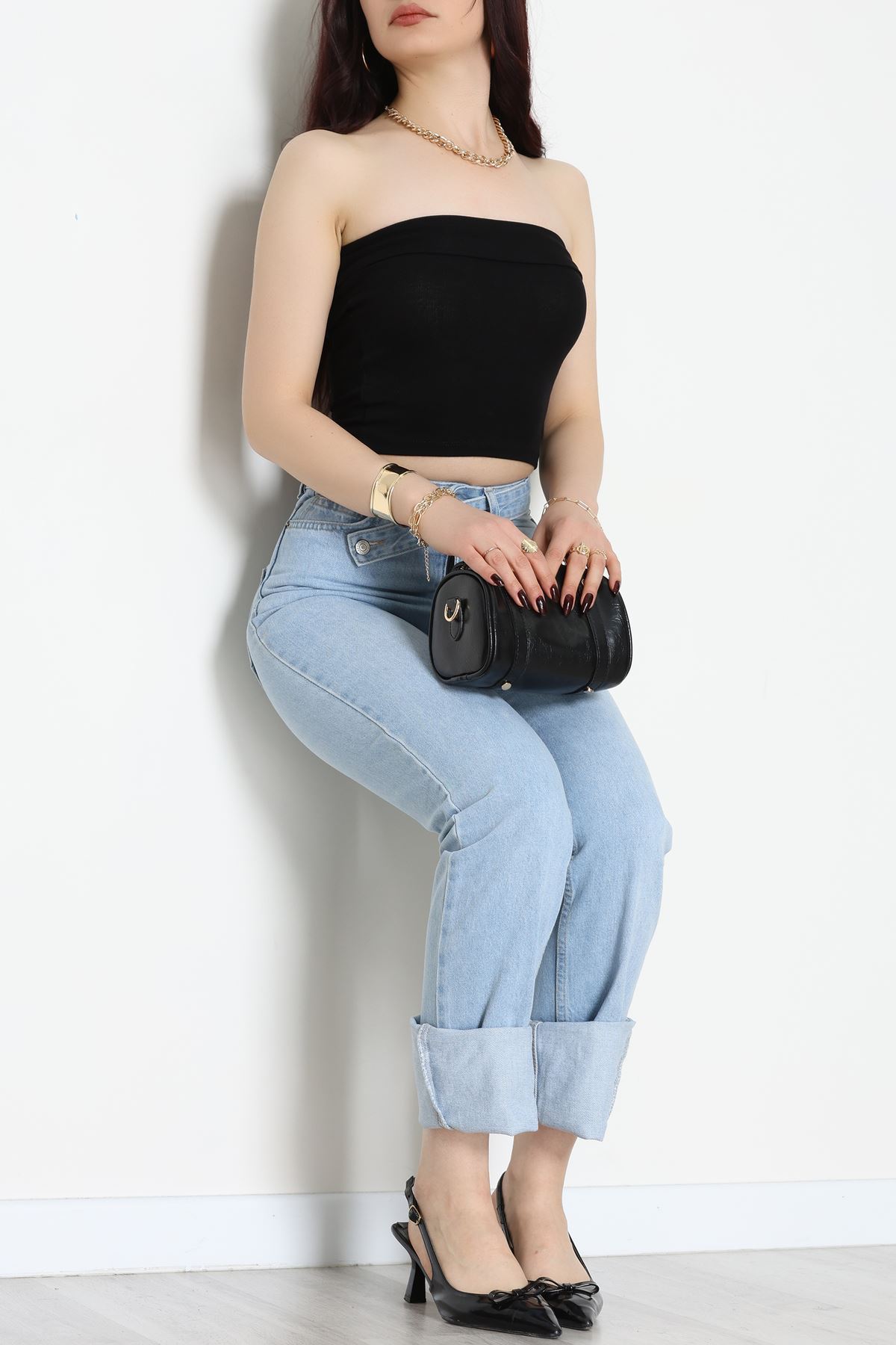 Likralı Straplez Ribana Atlet Siyah - 21922.200.