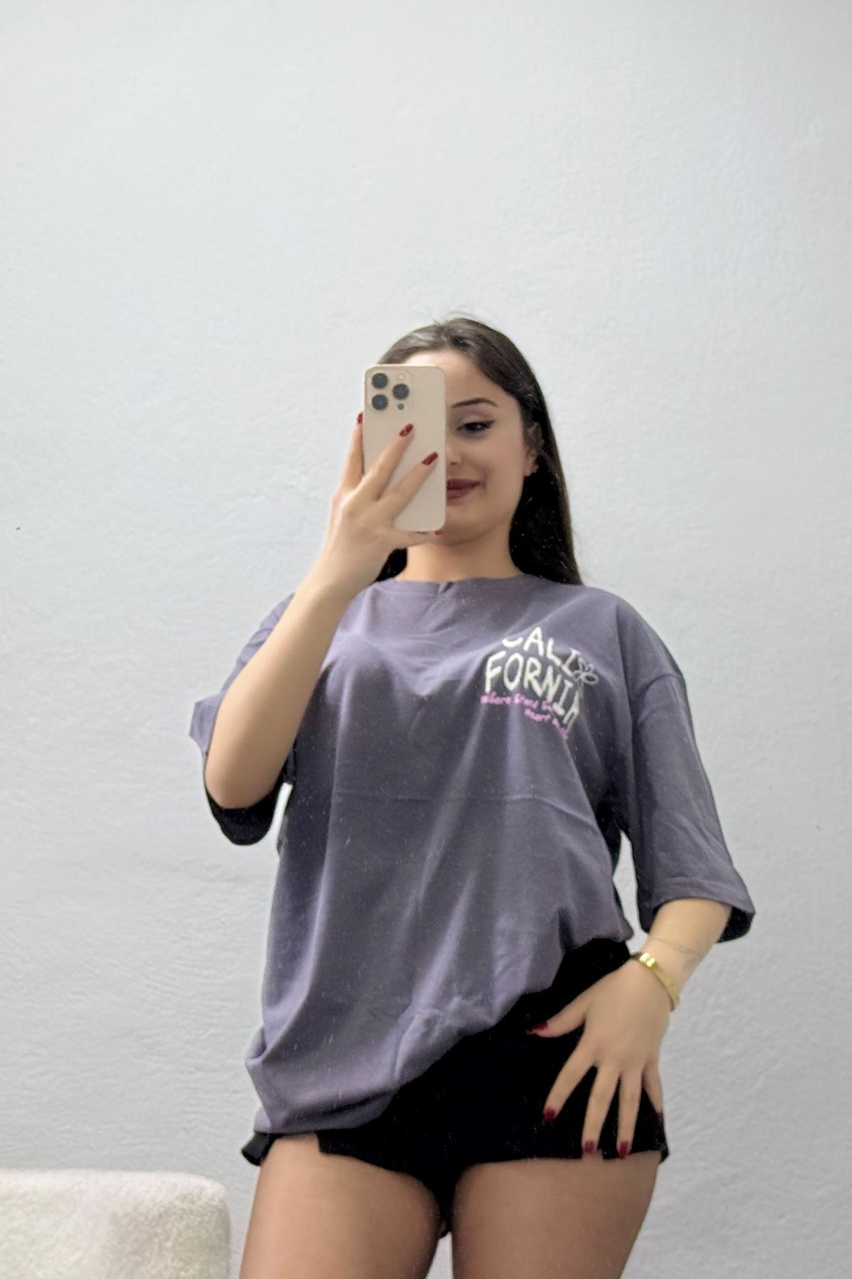 Baskılı Kompakt Penye Tişört Grikrem - 55044.1872.