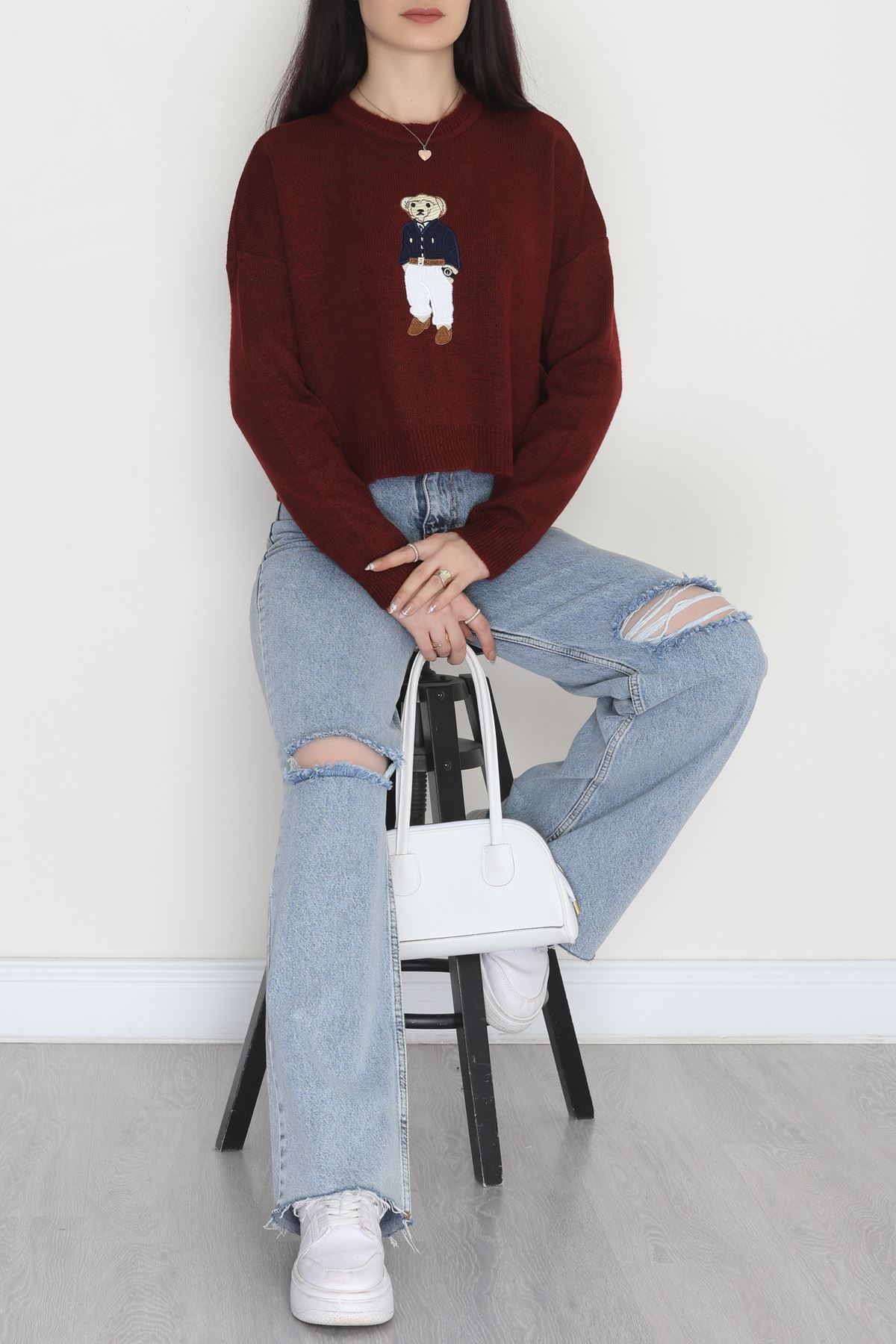 Ayıcık Baskılı Triko Bordo - 2340.1765.