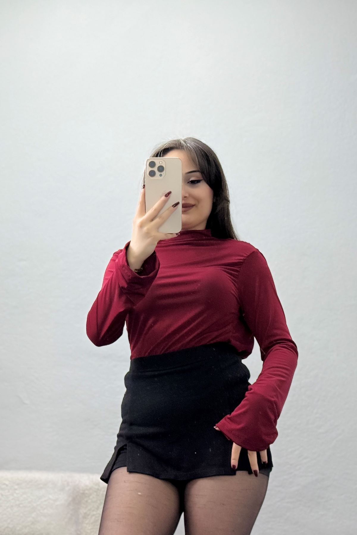 Drape Detay İspanyol Kol Bluz Bordo - 40288.1949.