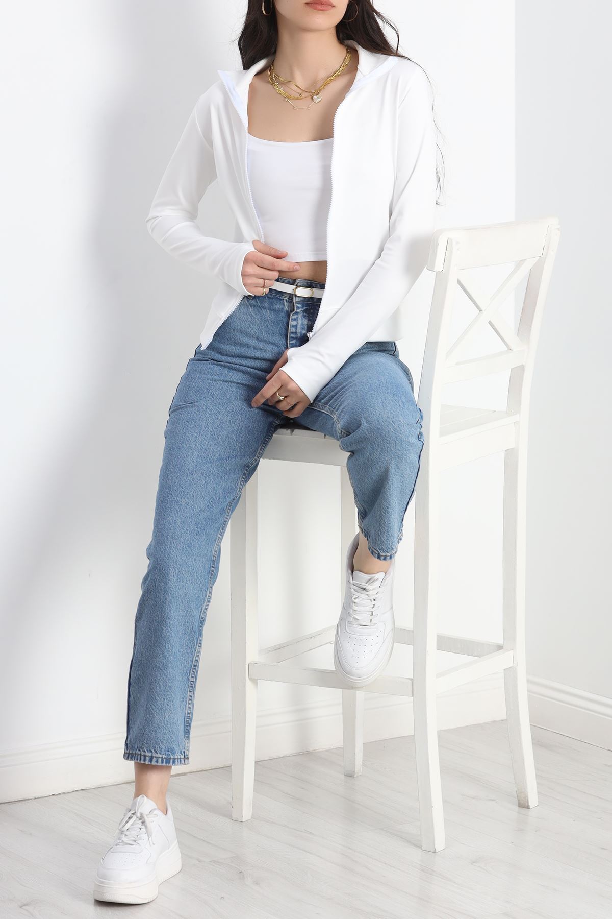 Dik Yaka Dalgıç Ceket Ekru - 50056.053.