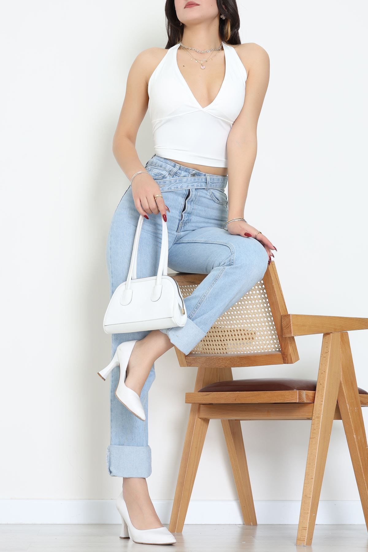 Dalgıç Kumaş Kaplı Bluz Ekru - 9052.125.