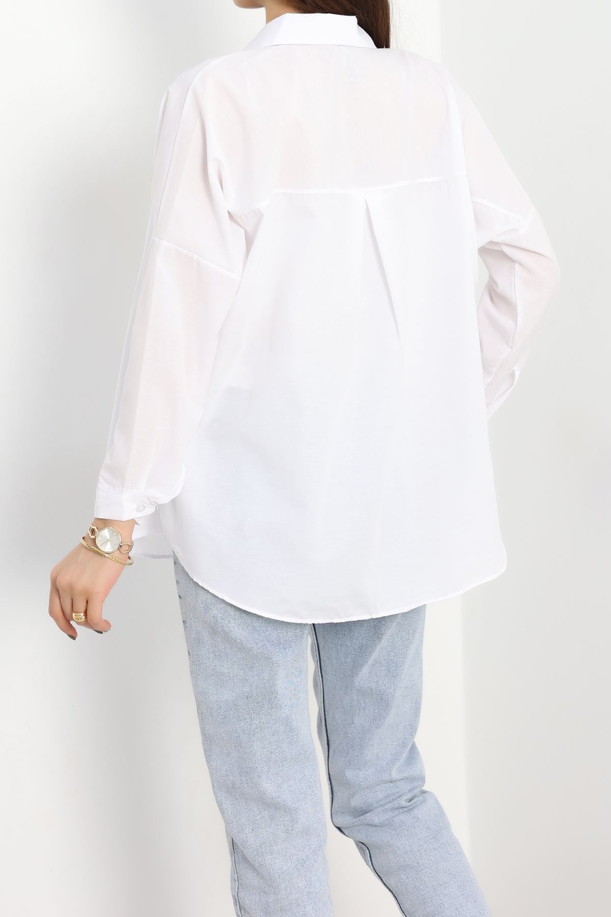 Terikoton Oversize Gömlek Beyaz - 30840.1949.