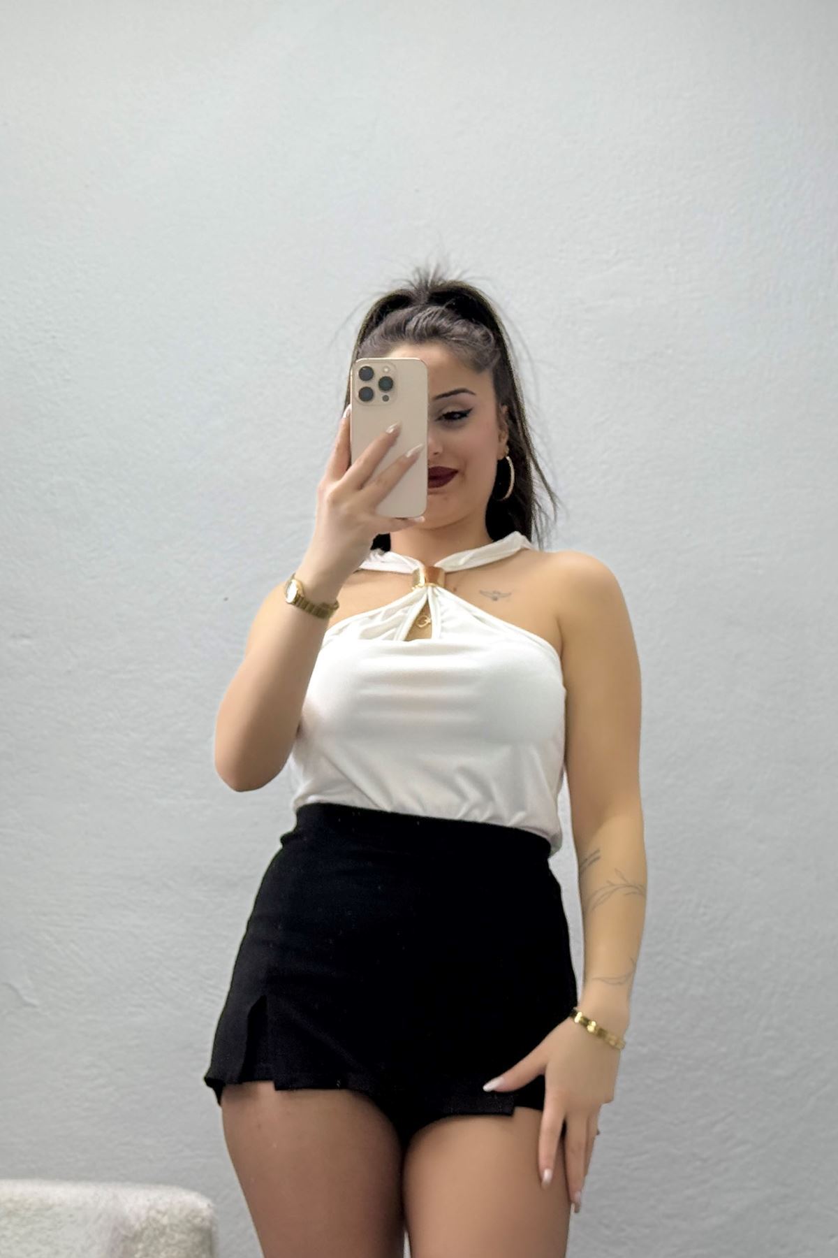 Sandy Önü Tokalı Çıtçıtlı Bluz Beyaz - 42803.1949.