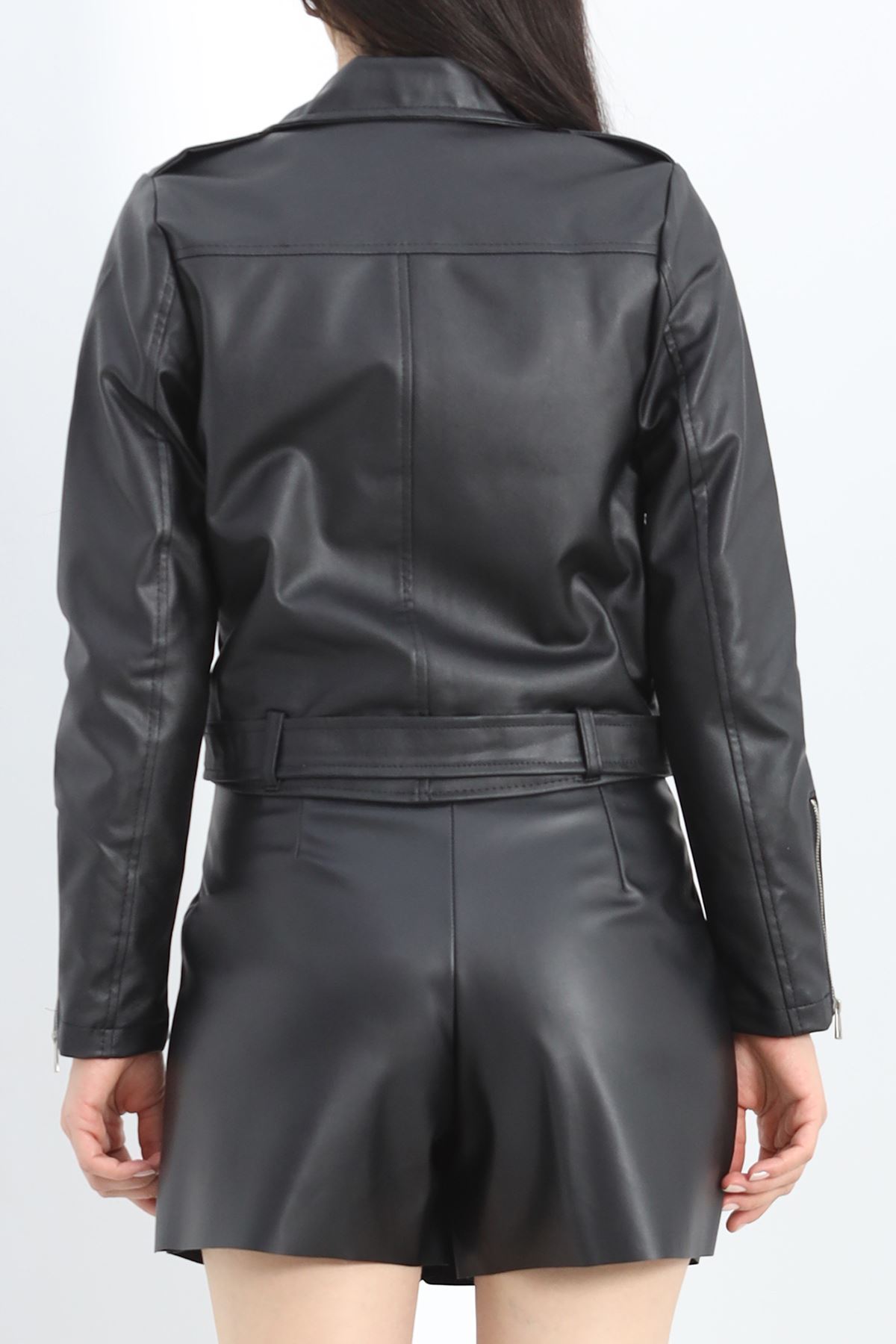 Kemerli Deri Ceket Siyah - 8302.1247.