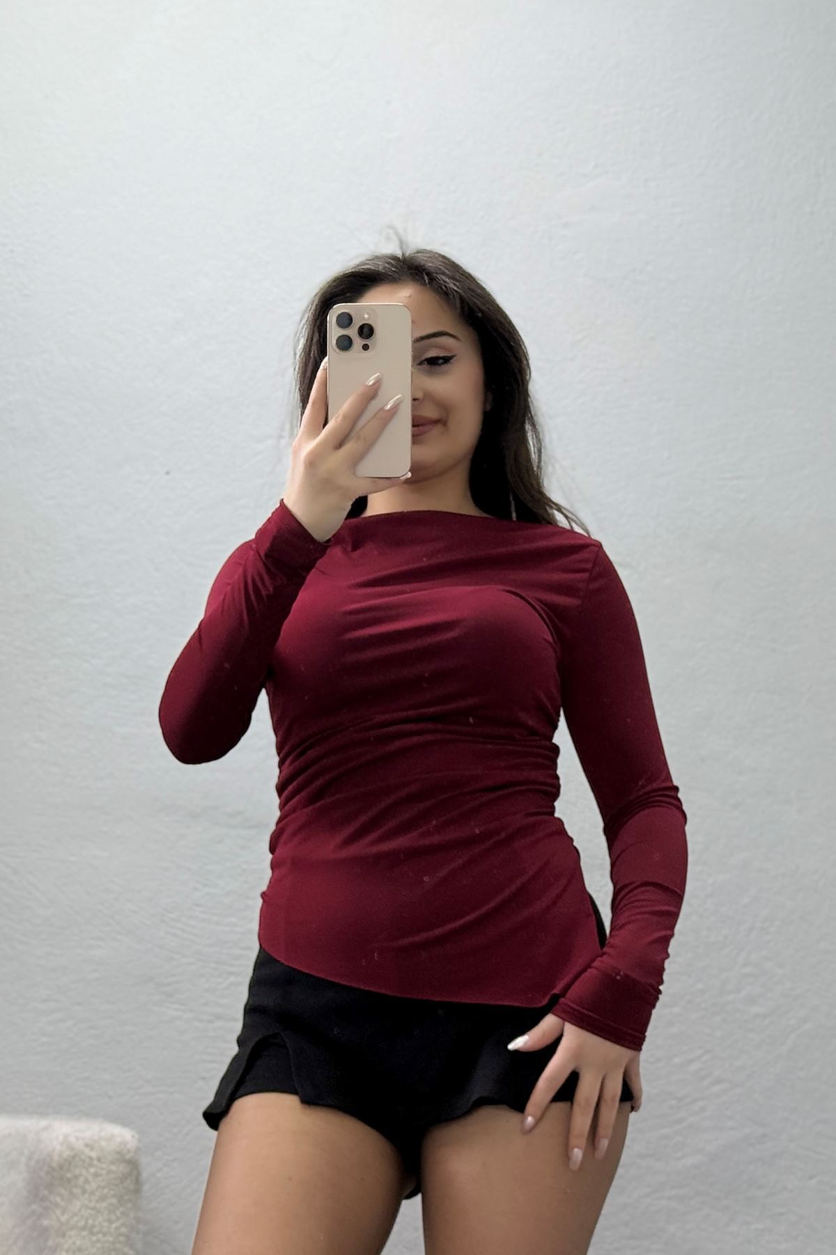 Sandy Yandan Drapeli Asimetrik Bluz Bordo - 42801.1949.