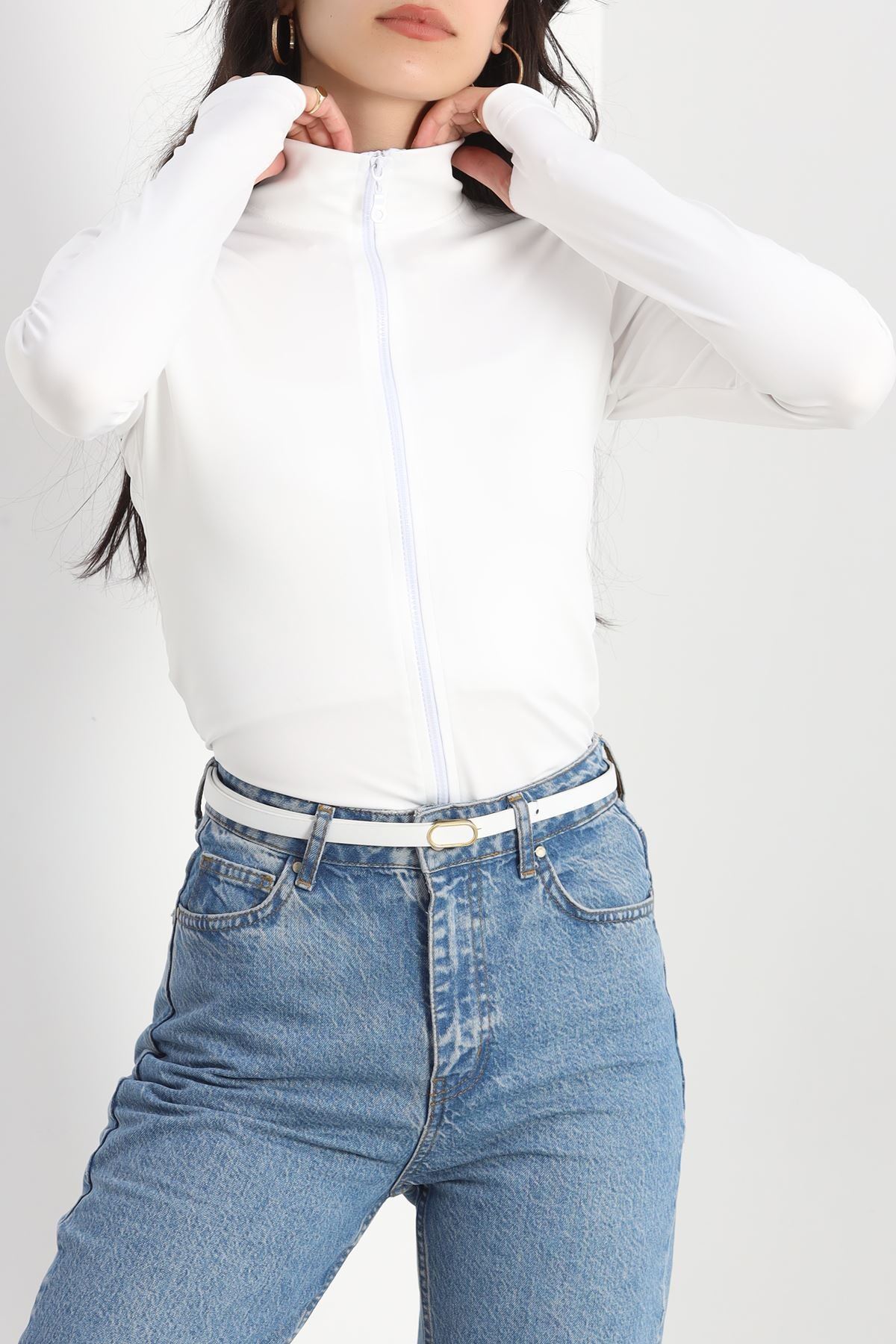 Dik Yaka Dalgıç Ceket Ekru - 50056.053.