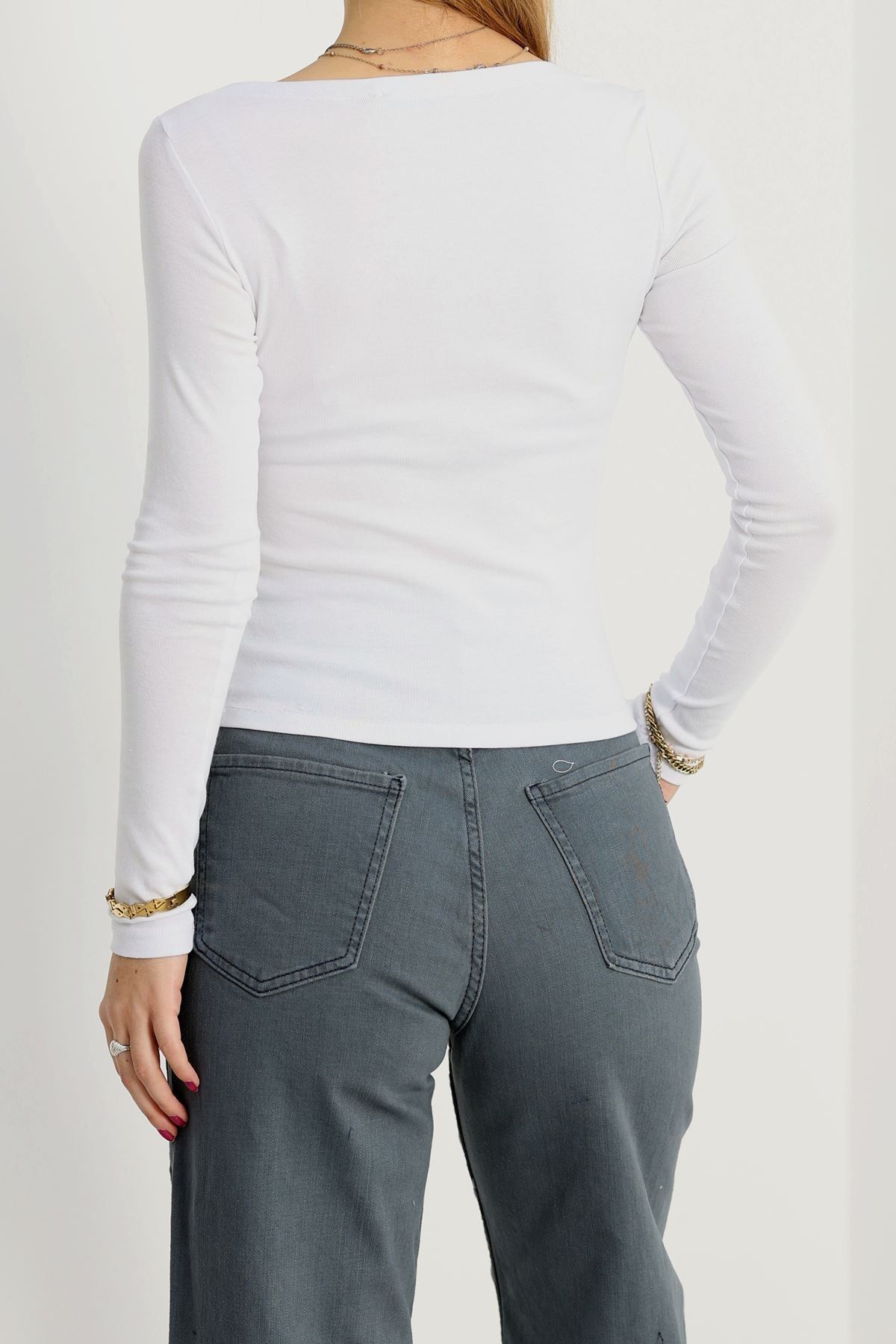 Kayık Yaka Ribana Basic Body Beyaz - 21897.200.