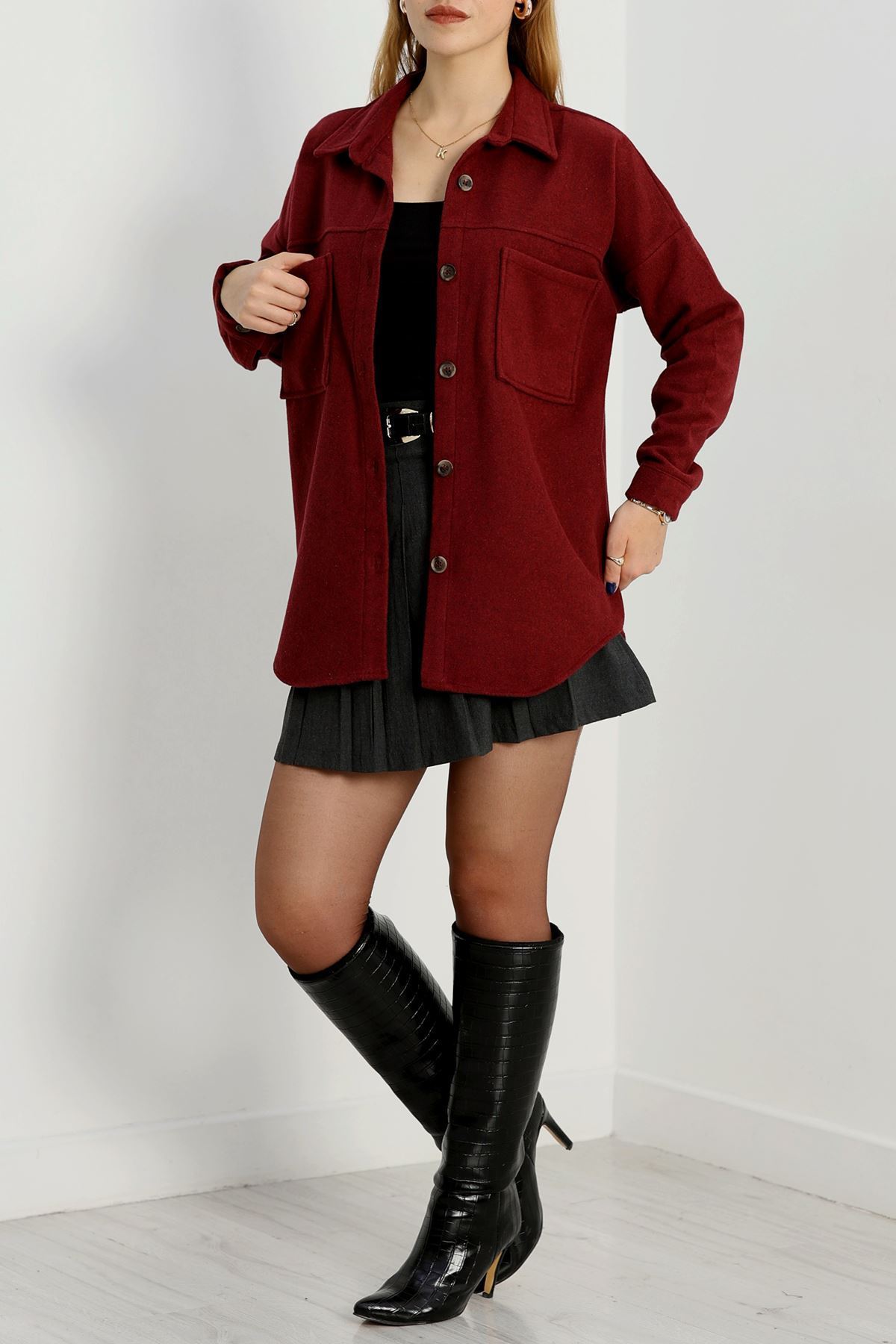 Çift Cep Kaşe Gömlek Bordo - 20258.1775.