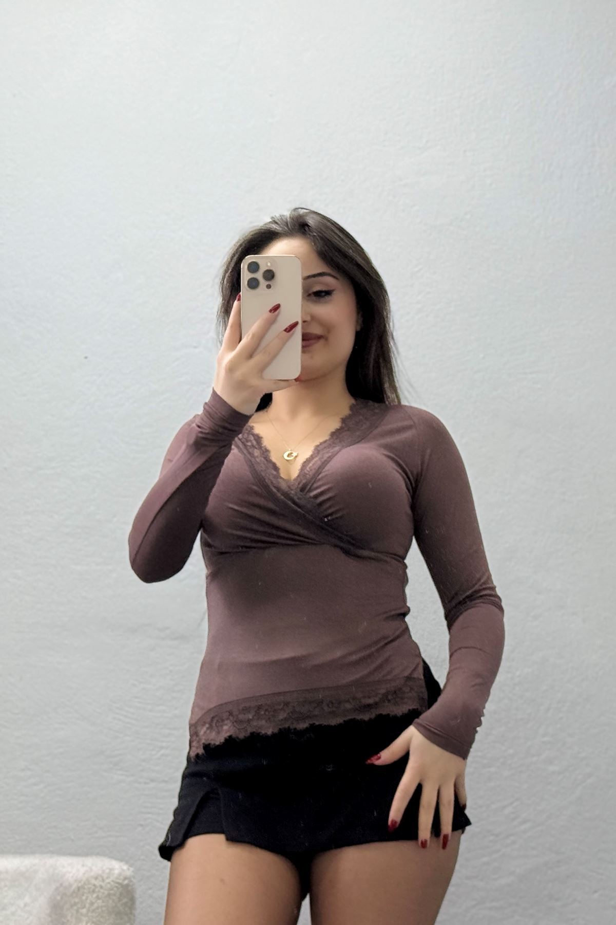 Dantel V Yaka Viskon Body Kahve - 5507.599.