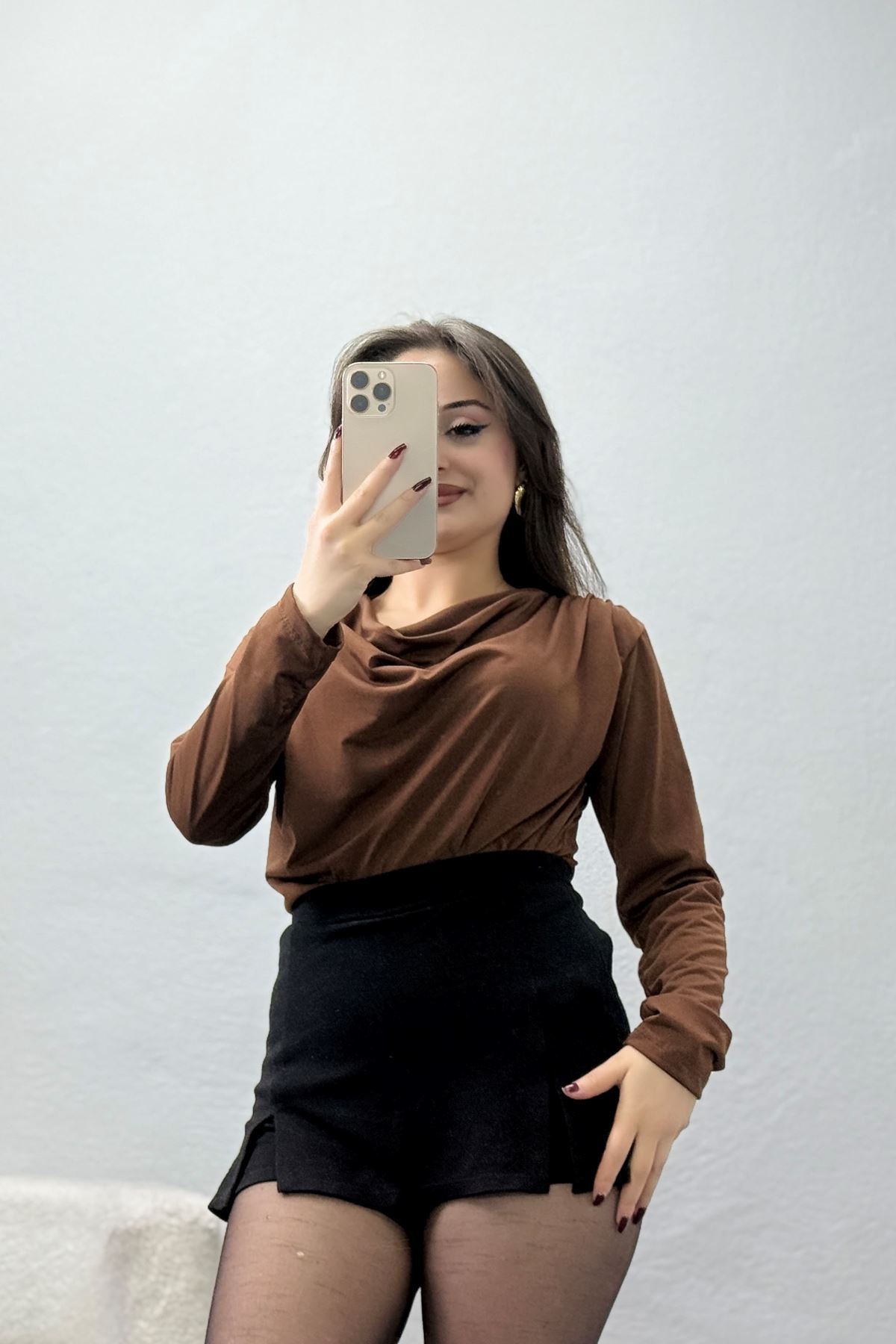 Degaje Yaka Sandy Bluz Açıkkahve - 70688.1949.