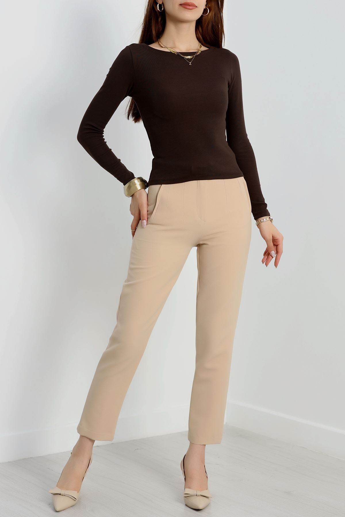 Kayık Yaka Ribana Basic Body Kahve - 21897.200.