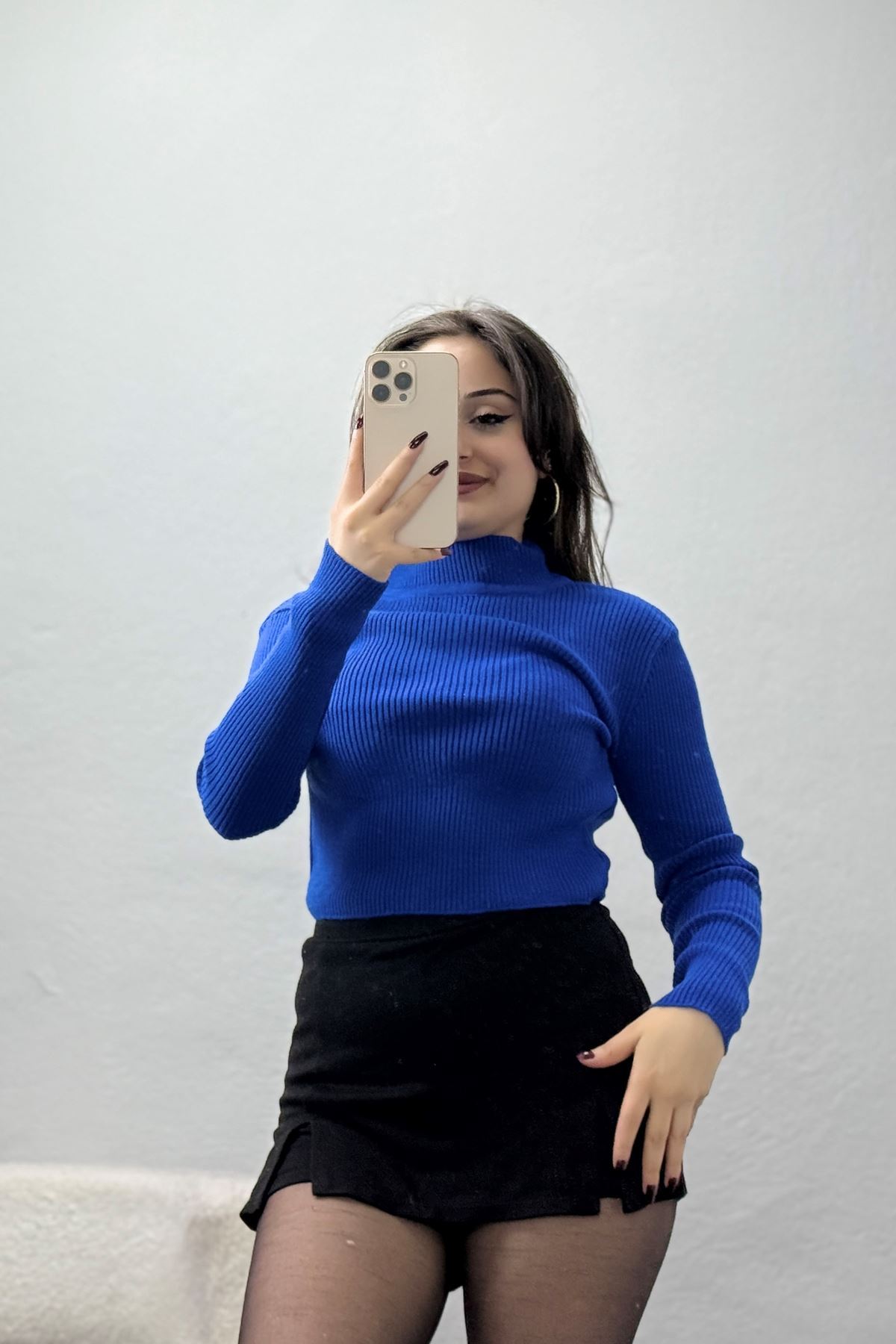 Yarım Balıkçı Yaka Triko Saks - 4049.2043.