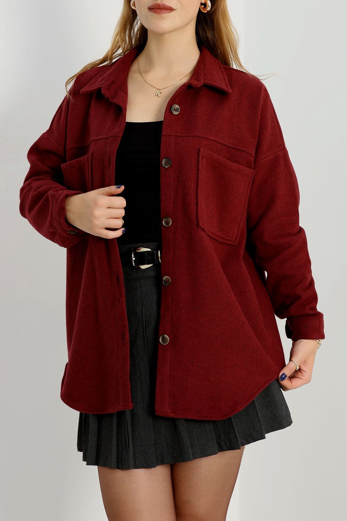 Çift Cep Kaşe Gömlek Bordo - 20258.1775.