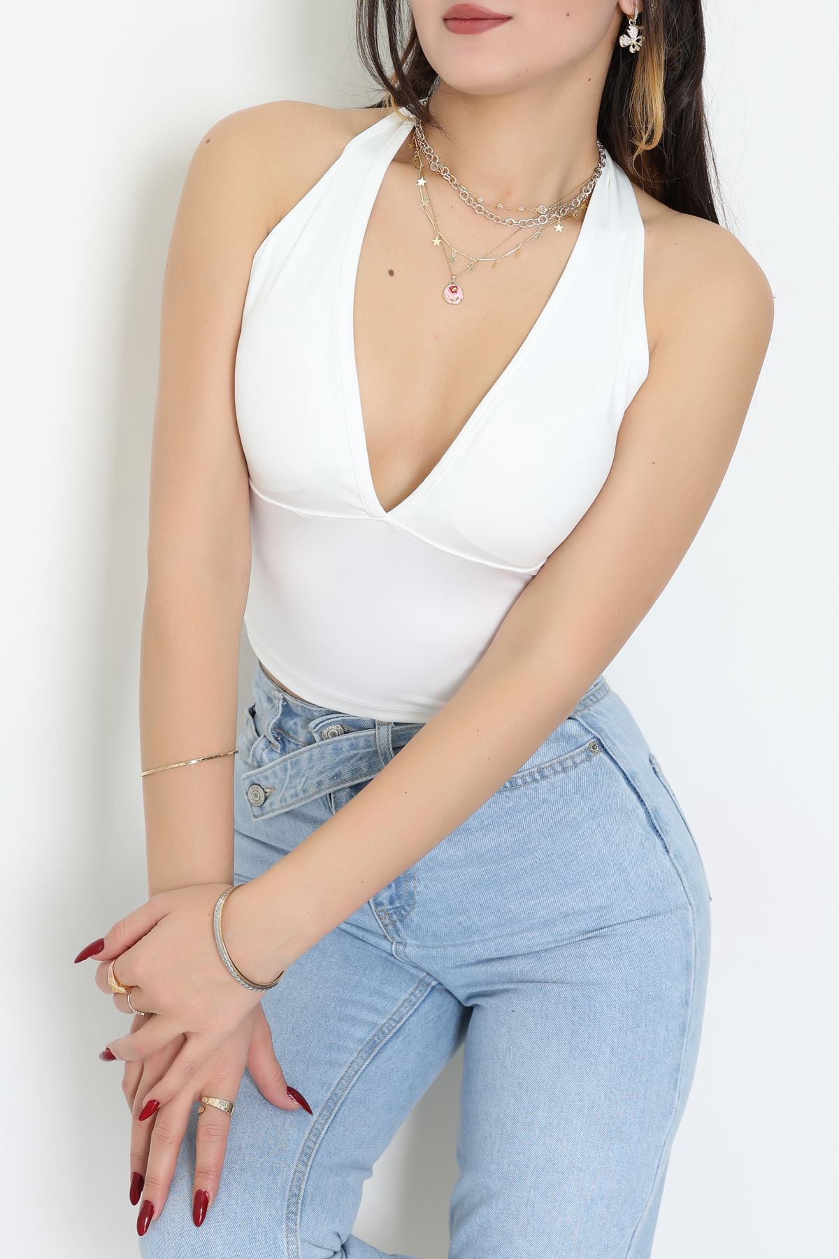 Dalgıç Kumaş Kaplı Bluz Ekru - 9052.125.